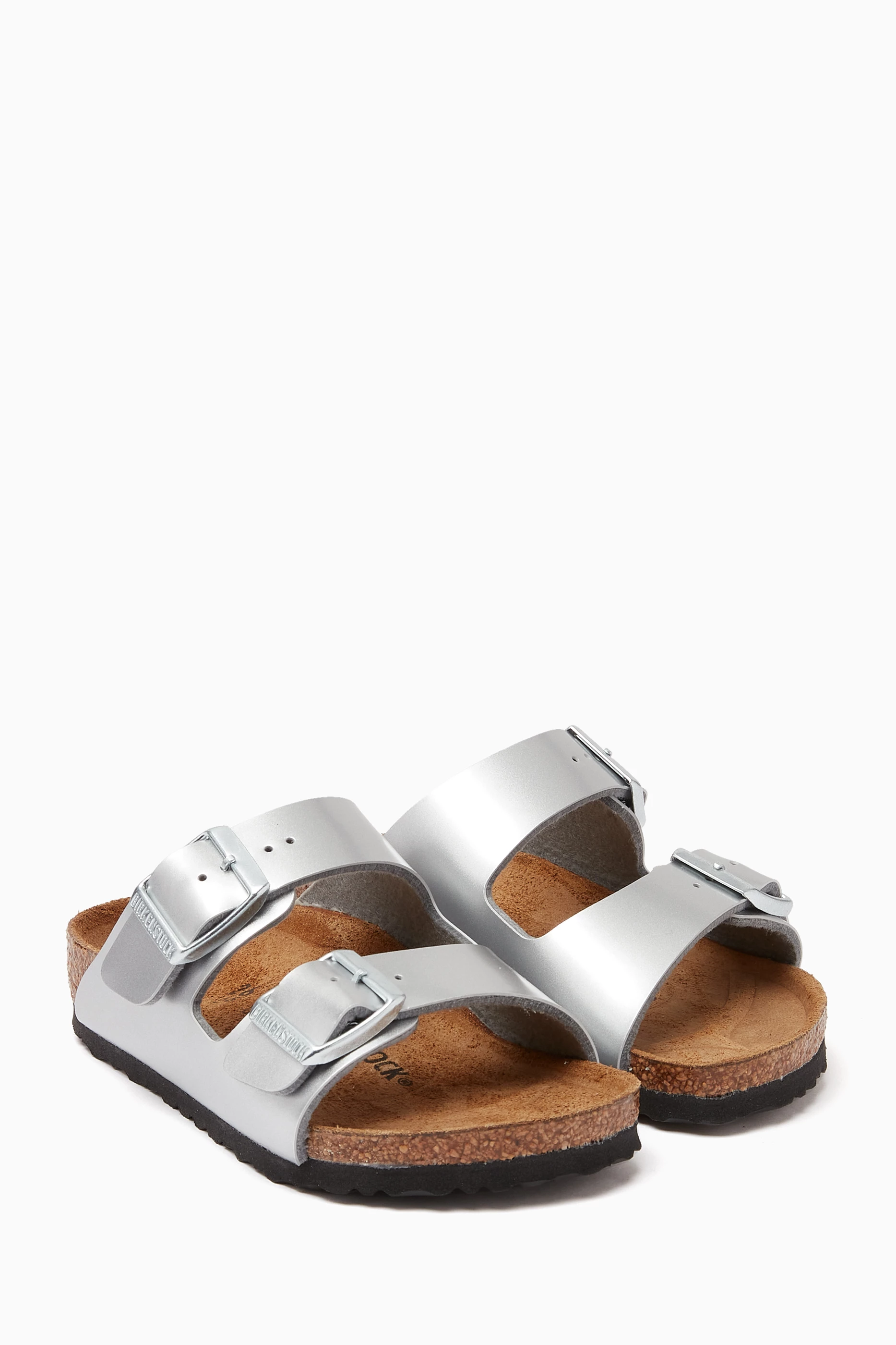 Buy Birkenstock Silver Arizona Sandals in Birko Flor for Girls in
