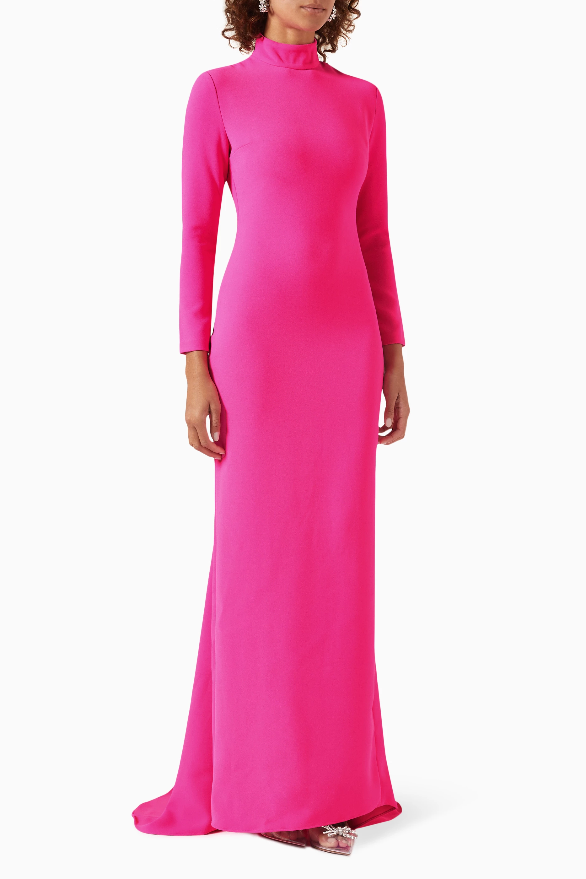 Pink high hot sale neck maxi dress