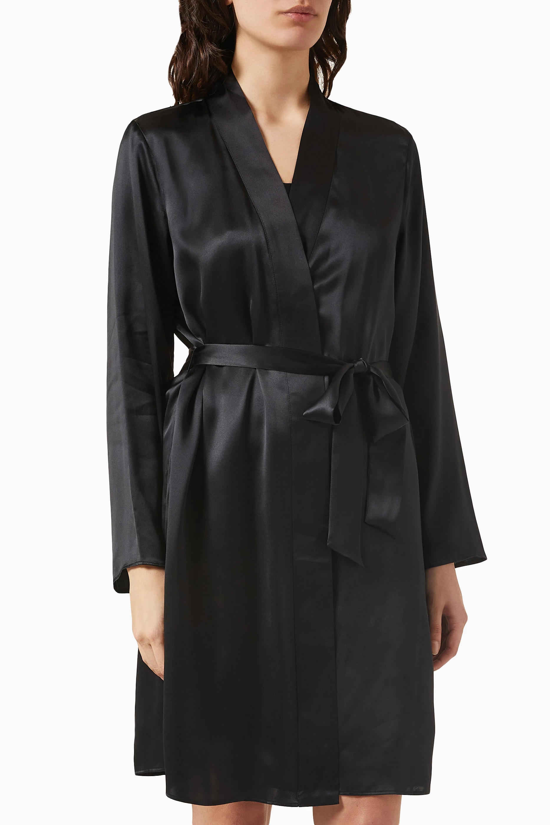 Buy Calvin Klein Black Lounge Robe in Silk for Women in Saudi Ounass