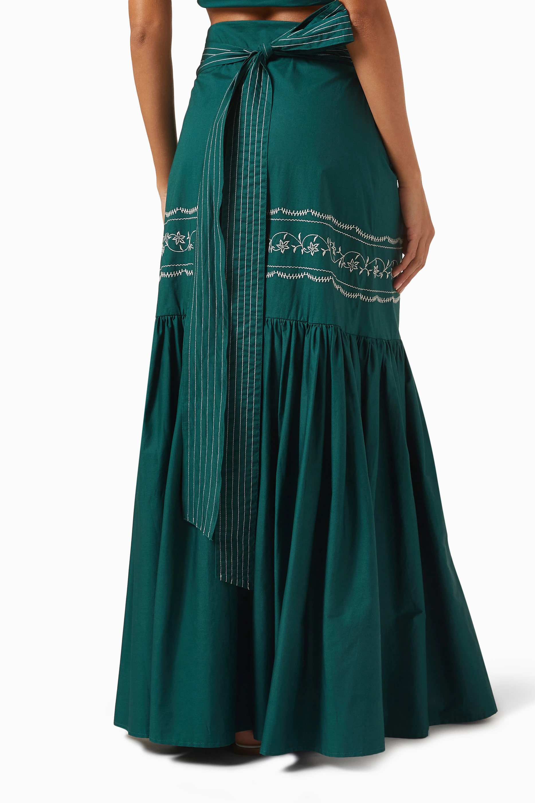 Dark green silk maxi skirt online