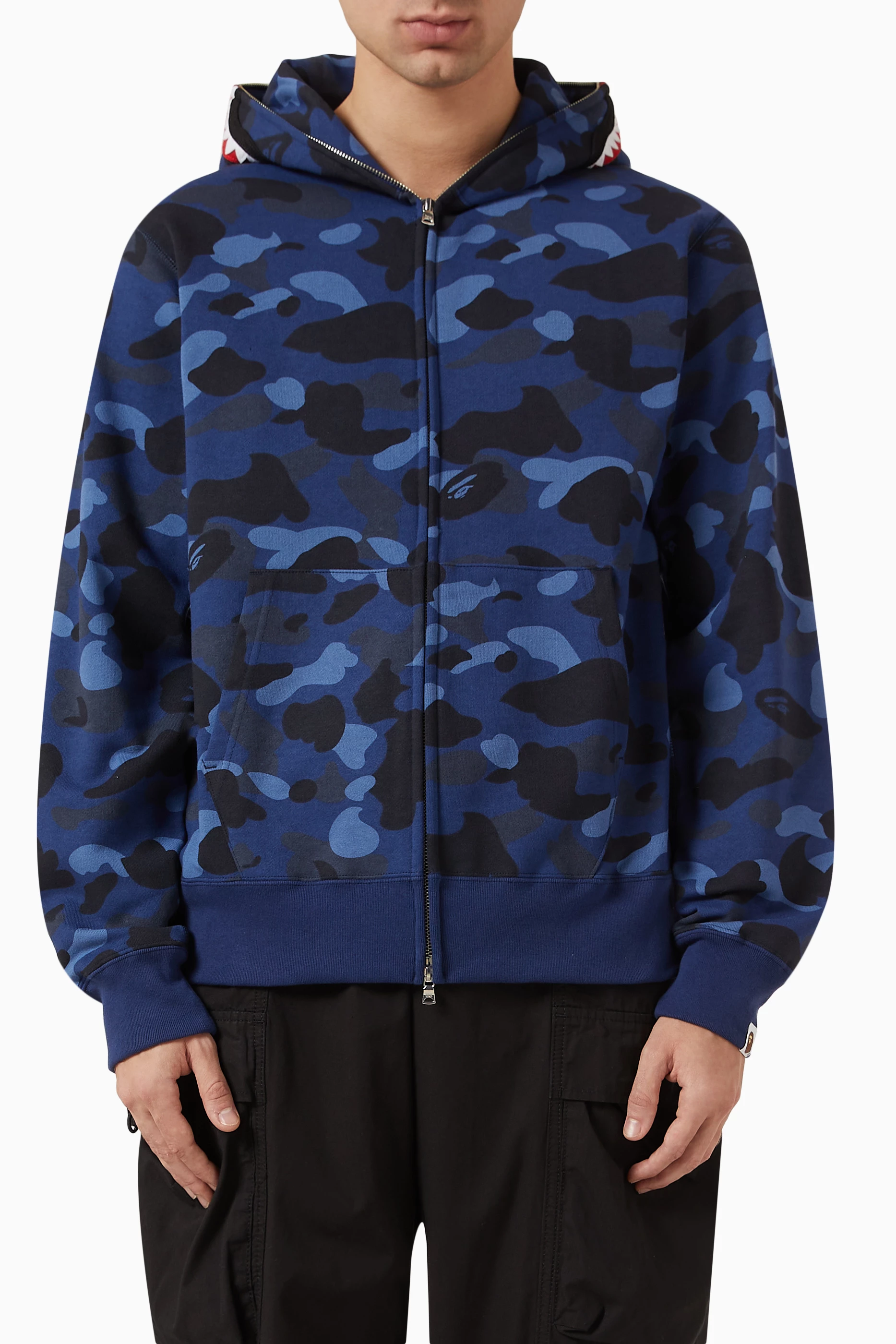 Buy A Bathing Ape Blue Color Camo Shark Hoodie in Cotton for Men