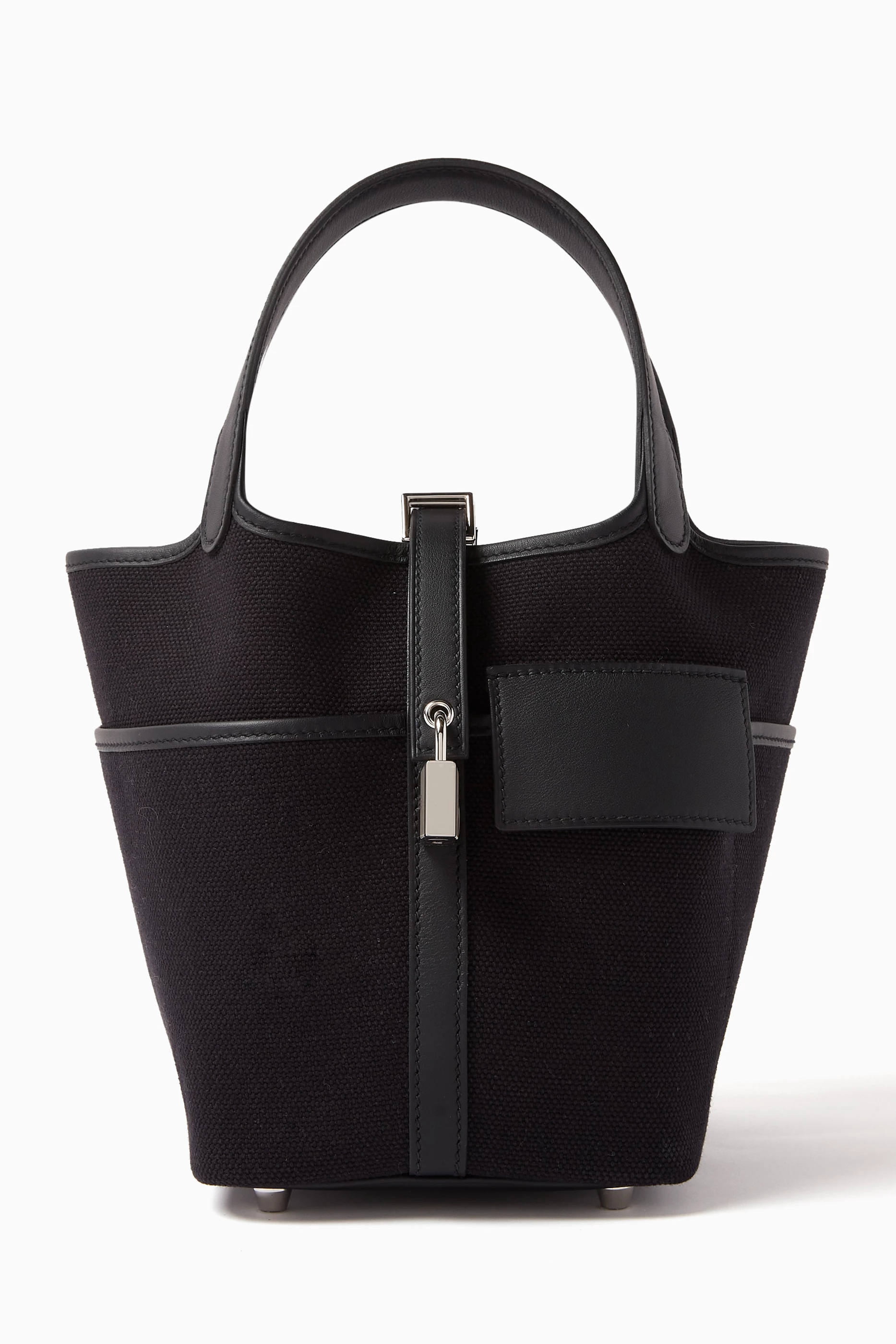 Buy Herm s Pre Loved Black Unused Picotin 18 Bag in Toile Goeland