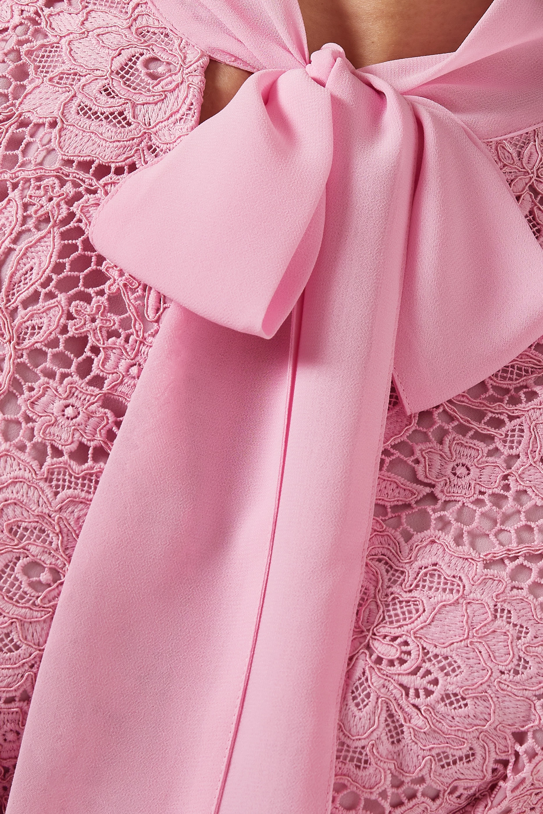 Pink Cord Lace Crossover Midi Dress – self-portrait-US
