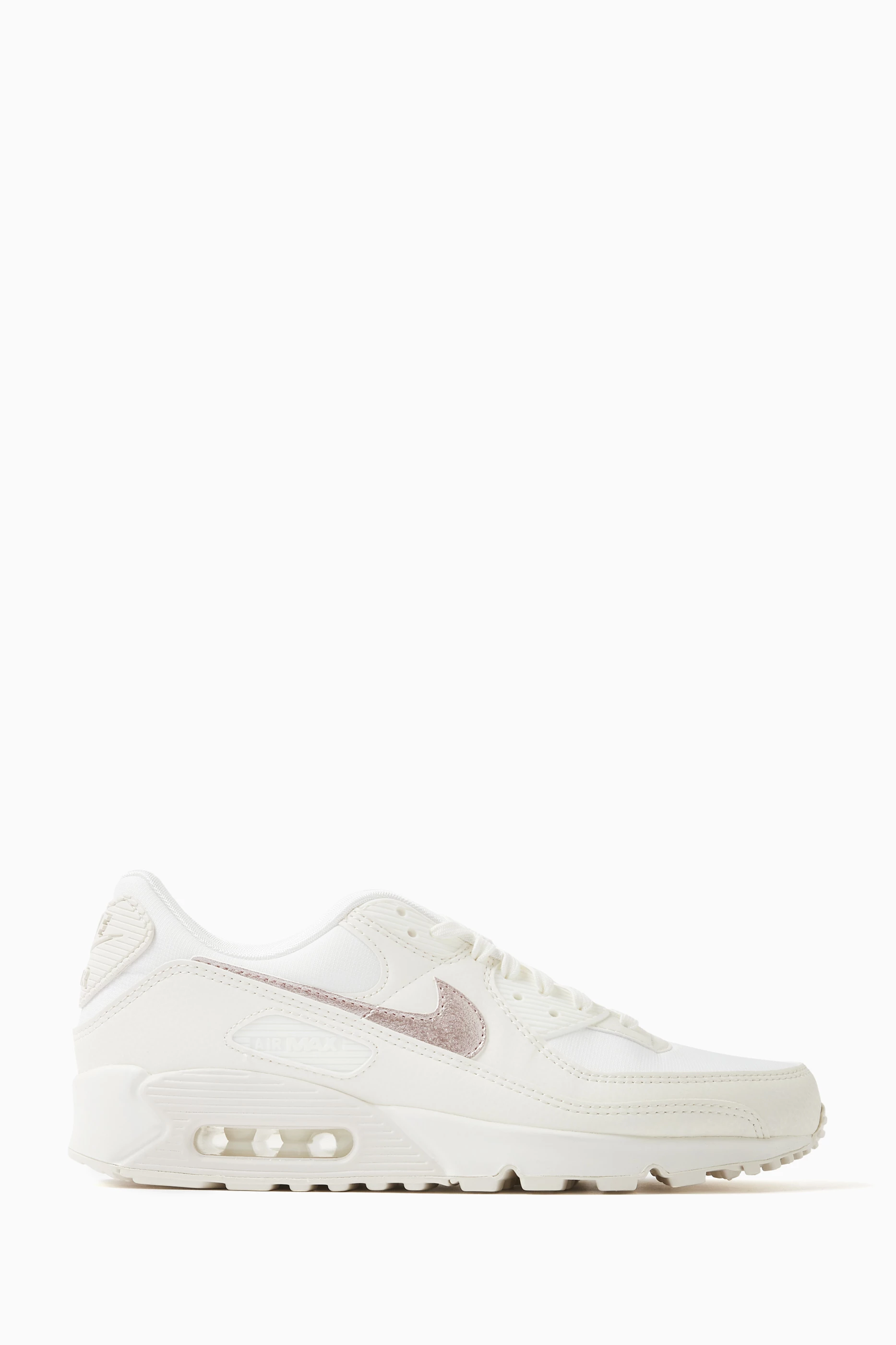 Buy Nike White Air Max 90 Sneakers in Leather Textile for Women