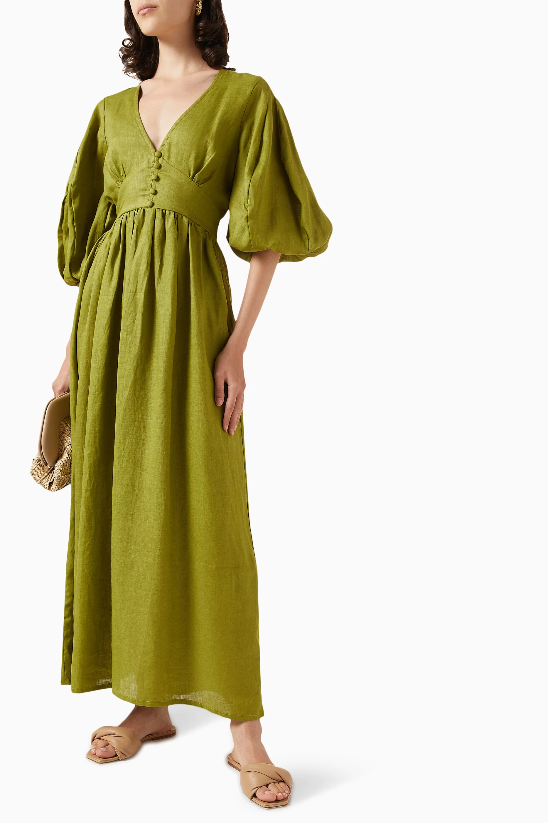 FAITHFULL THE BRAND Linen dress CLEMENTE in green