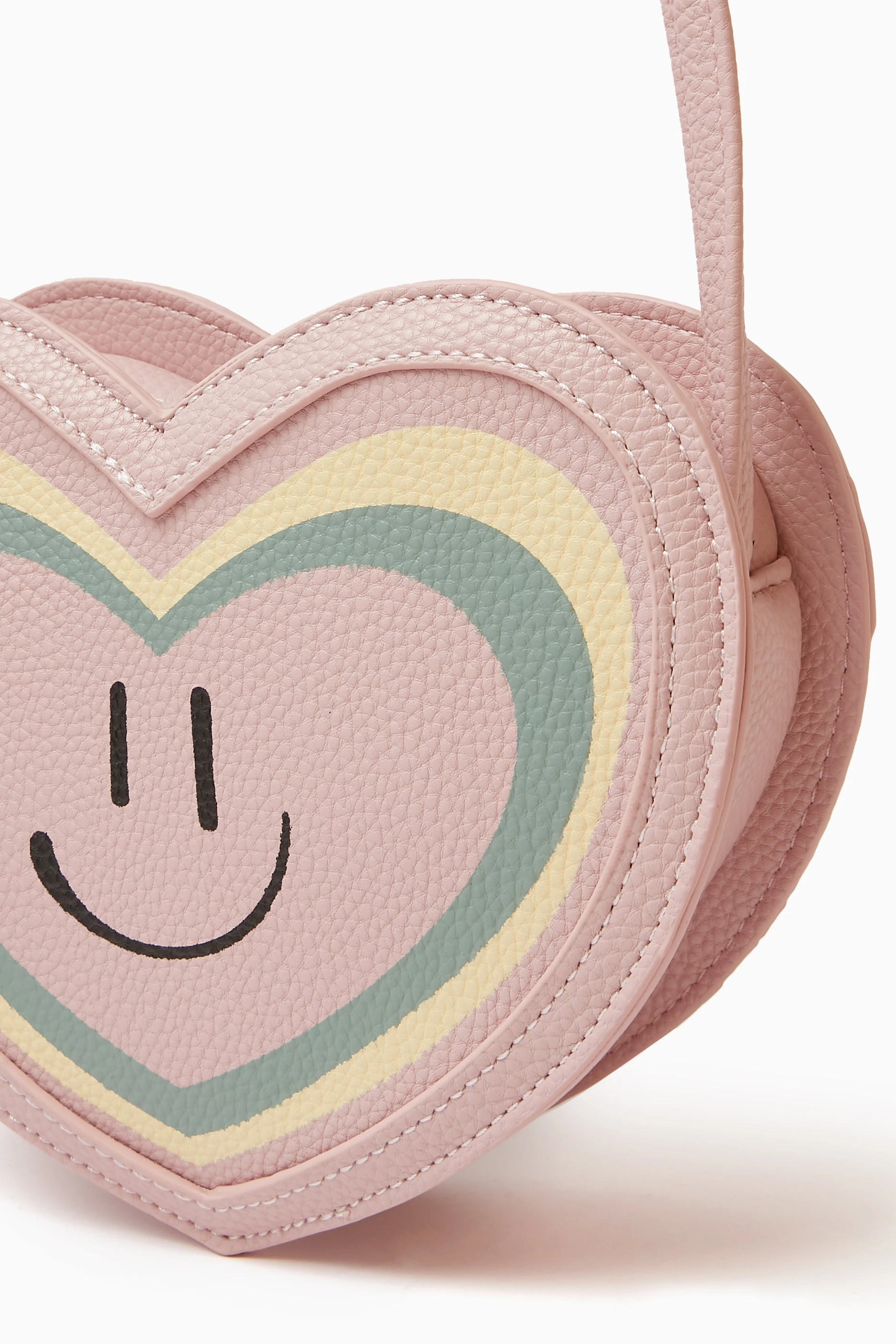 Aura Heart Bag - Petal Blush - Pink heart bag with smiley face on