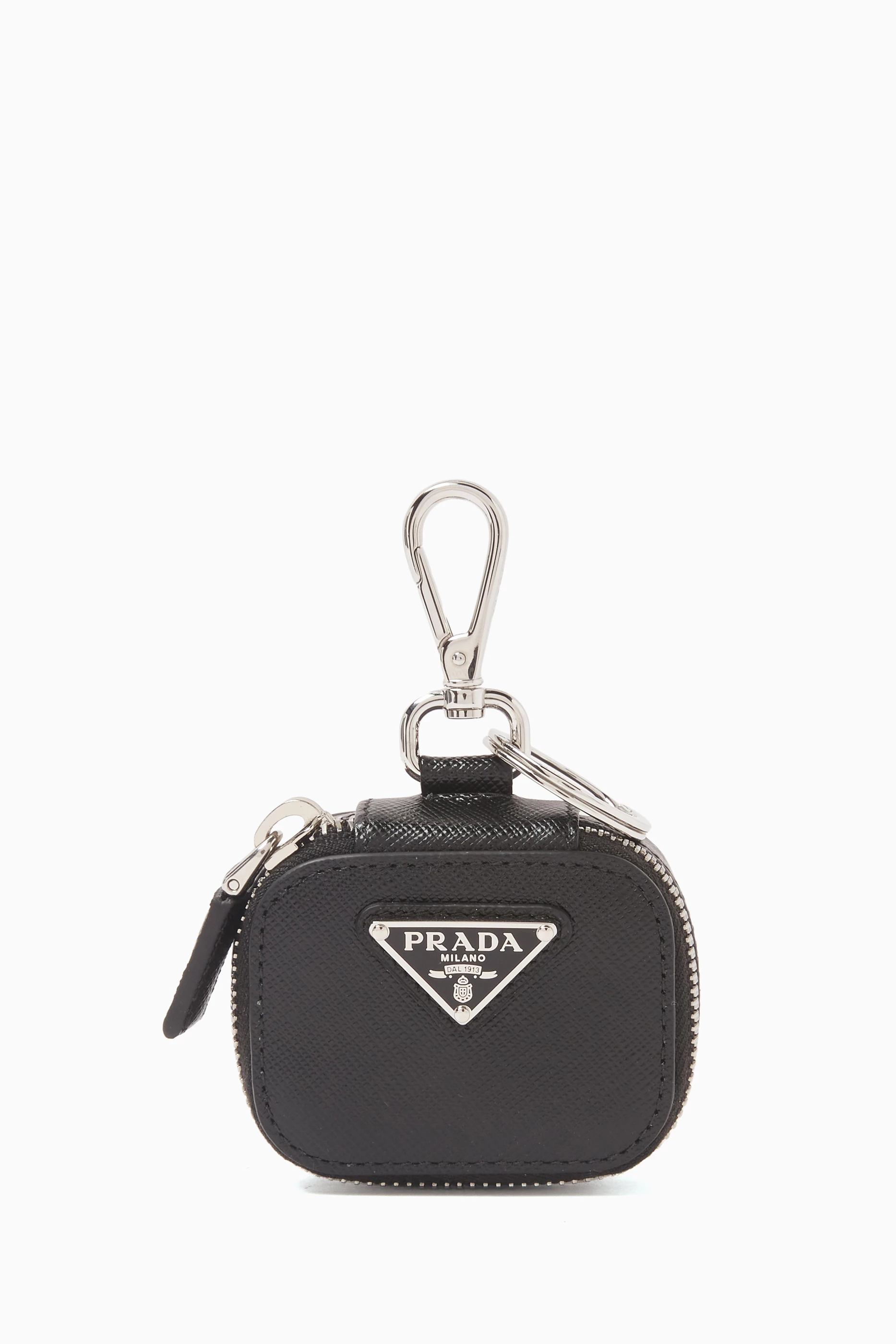 Buy Prada Black Logo detail Coin Holder in Saffiano Leather for