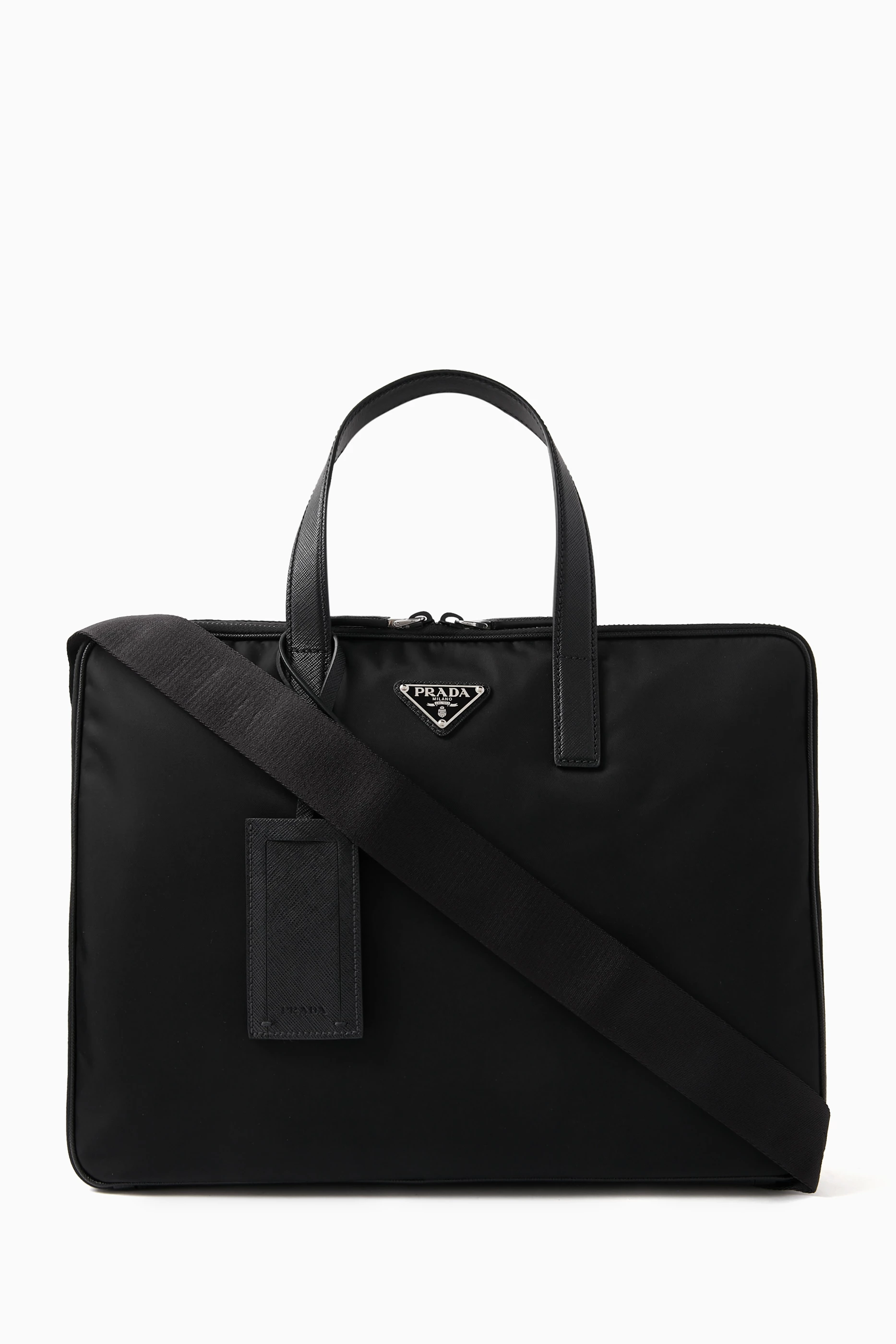 Buy Prada Black Triangle Logo Briefcase in Re nylon for Men in