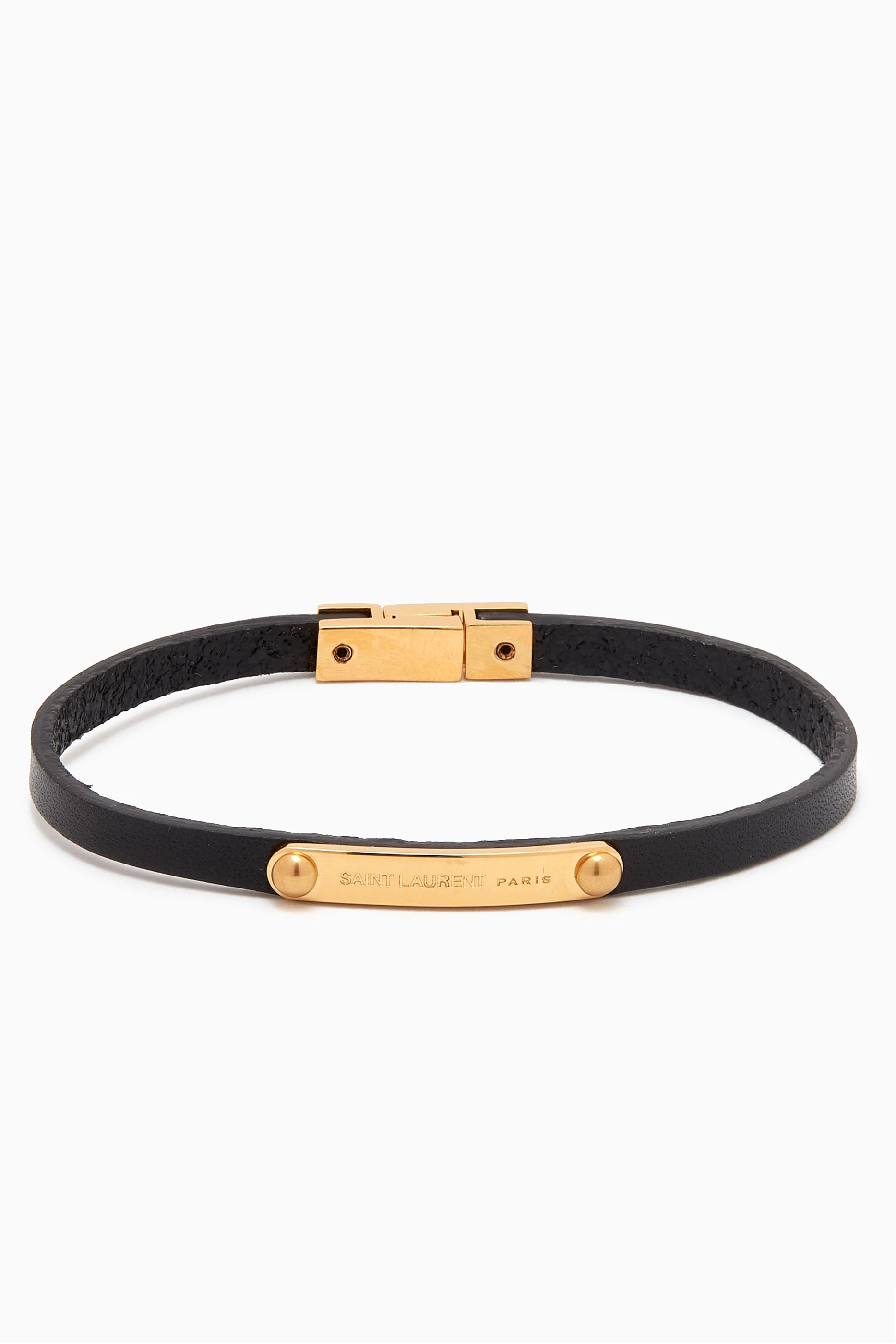 Buy SAINT LAURENT Black ID Plaque Bracelet in Leather for Men in