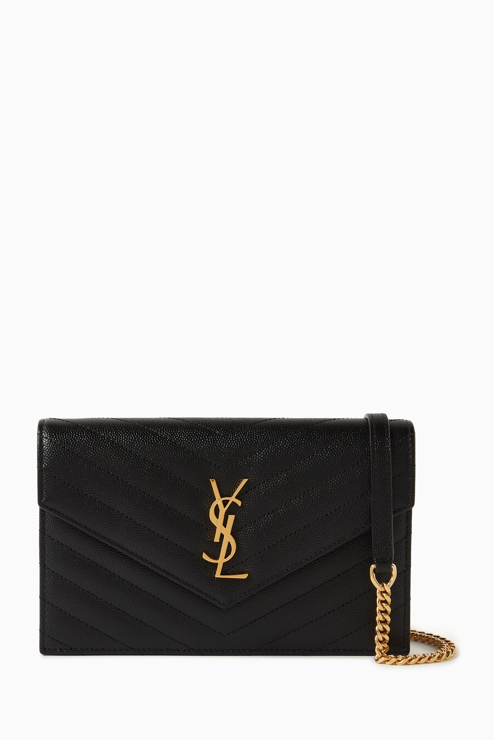 Buy SAINT LAURENT Black Cassandre Matelass Envelope Chain Wallet