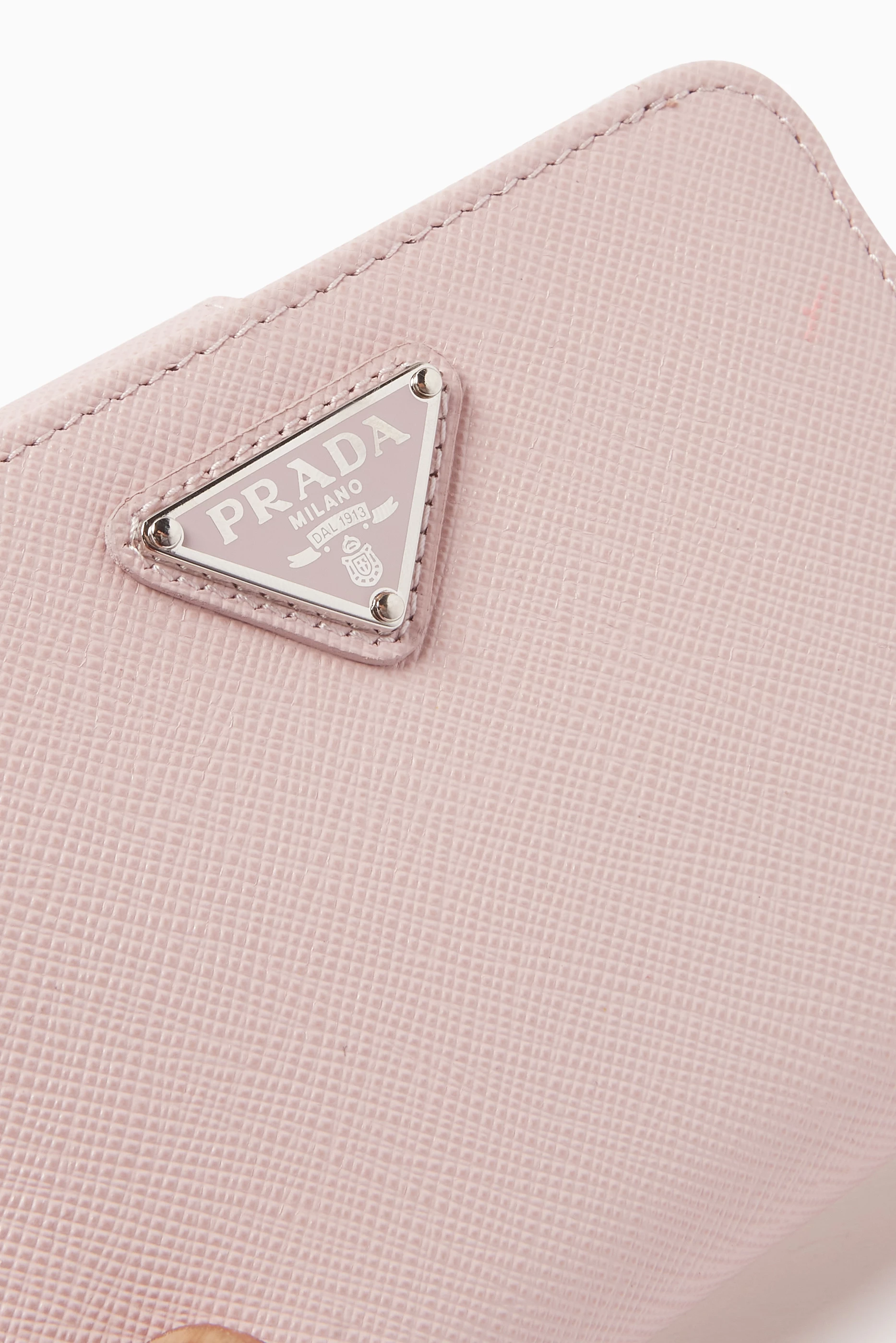 Buy Prada Pink Logo detail Wallet in Saffiano Leather for Women in