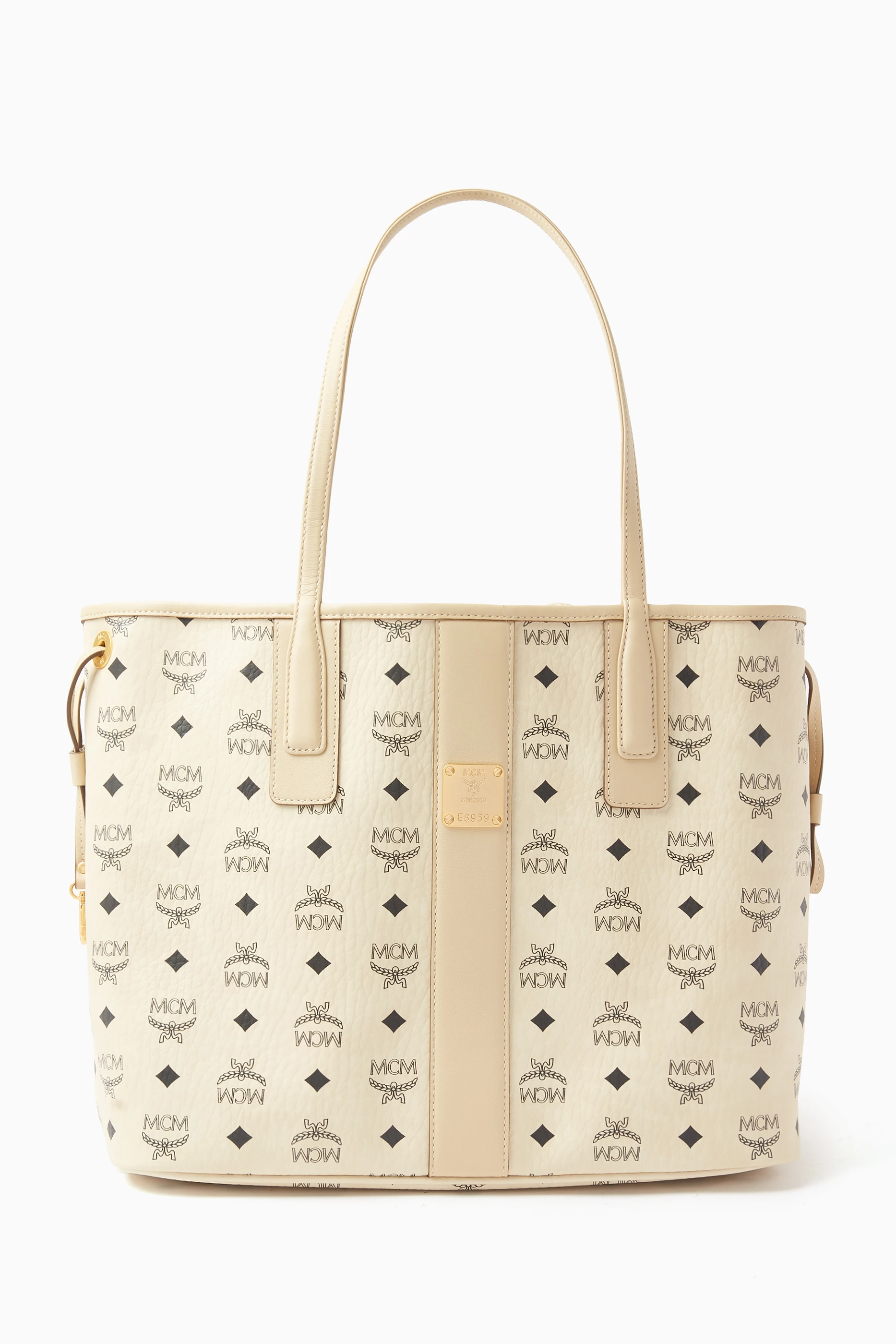 Buy MCM Neutral Medium Reversible Liz Shopper Tote Bag in Visetos