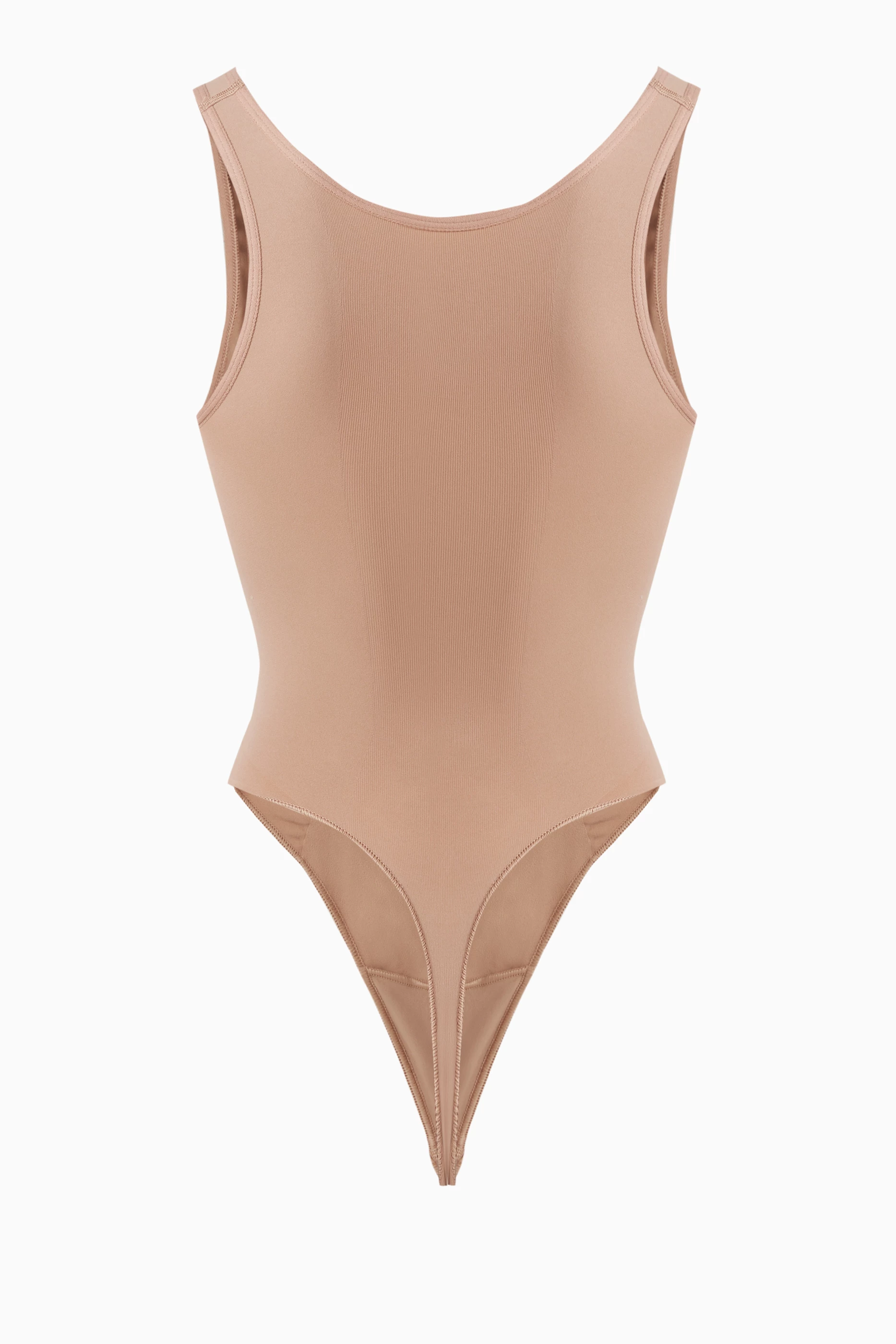 Buy SKIMS Brown Seamless Sculpt Scoop Neck Thong Bodysuit for Women in Saudi