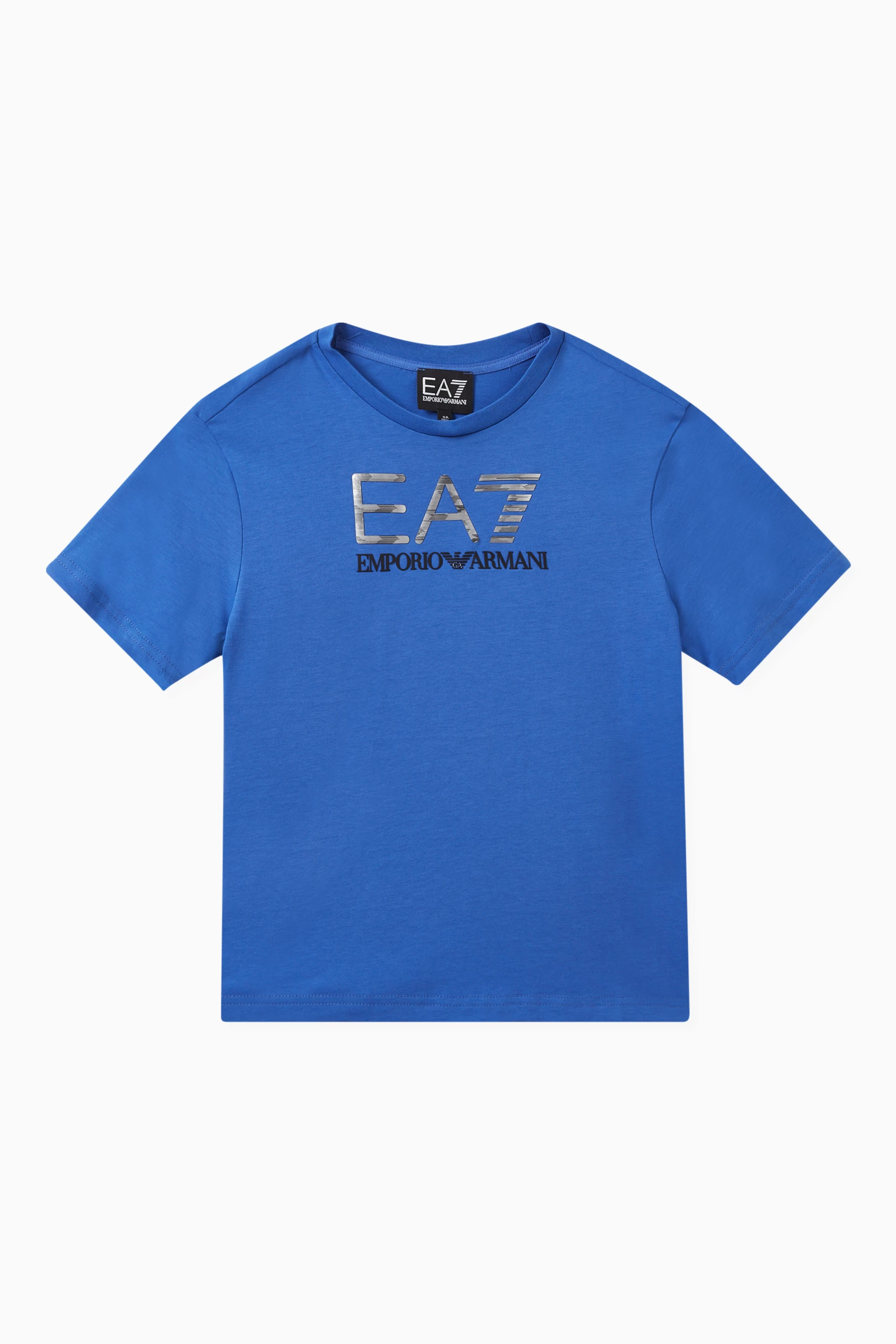 Buy Emporio Armani Blue EA7 Logo print T shirt in Cotton for Boys