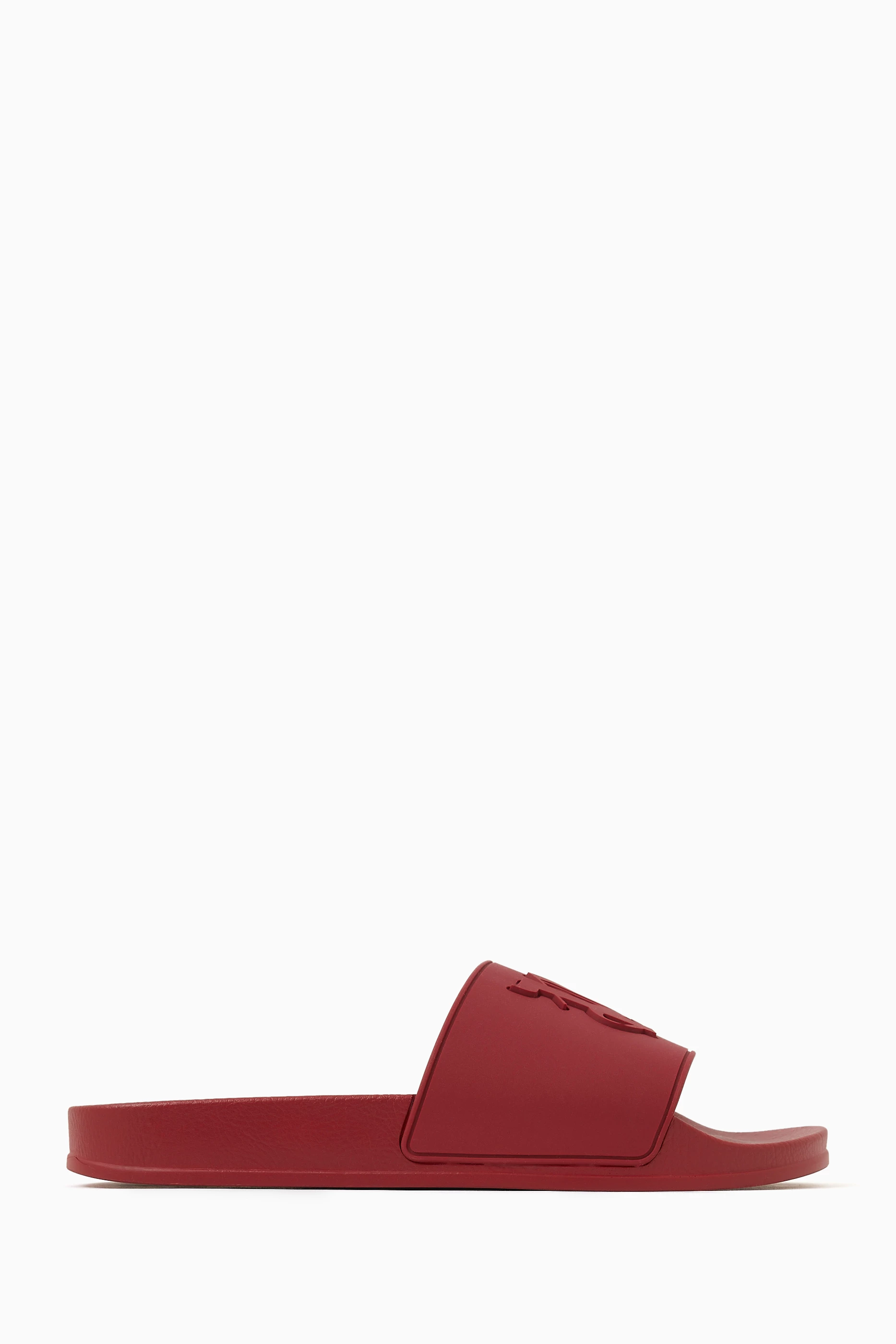 Buy Palm Angels Red Monogram Pool Slides in Rubber for Men in