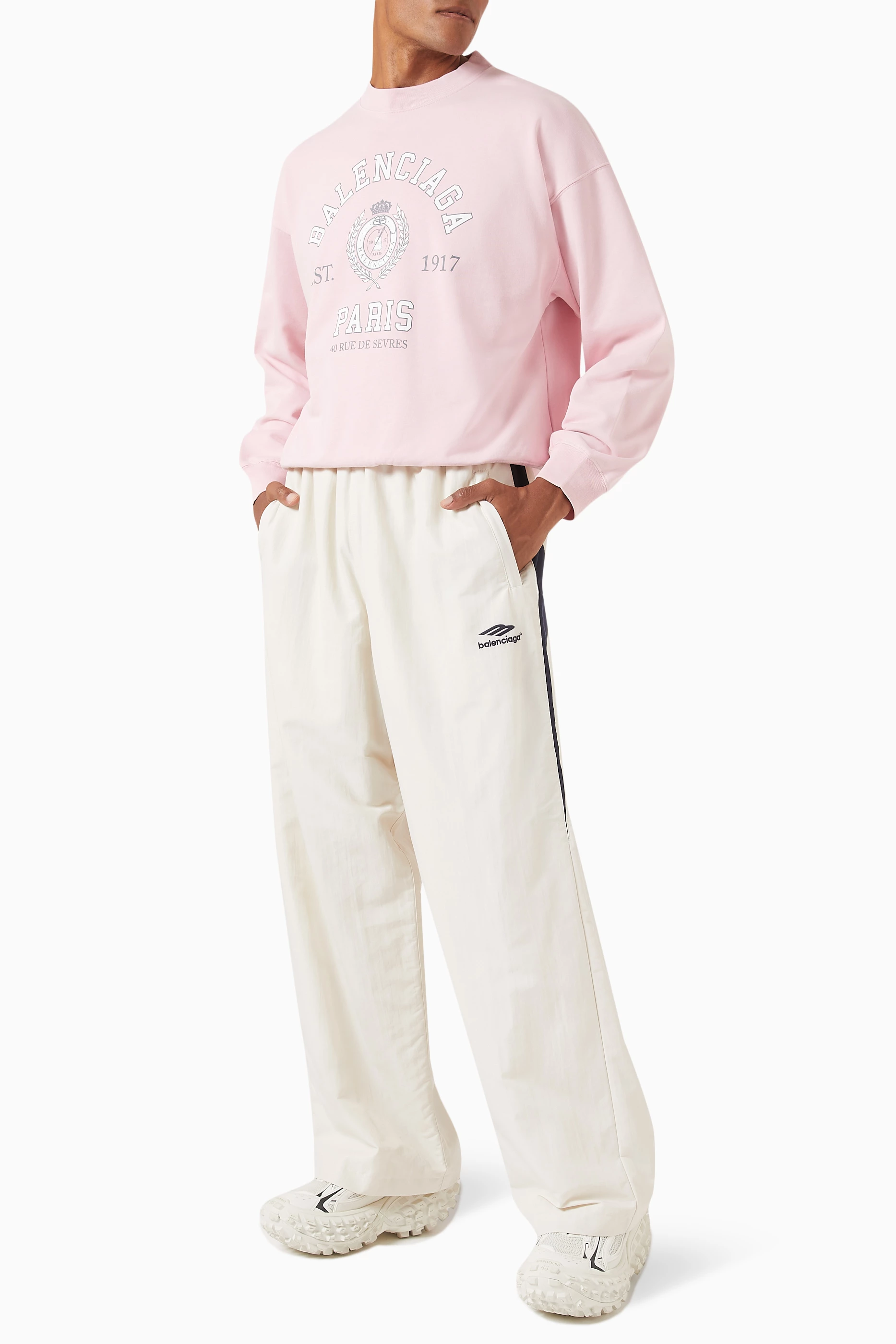 Buy Balenciaga White 3B Sports Icon Medium Fit Tracksuit Pants in