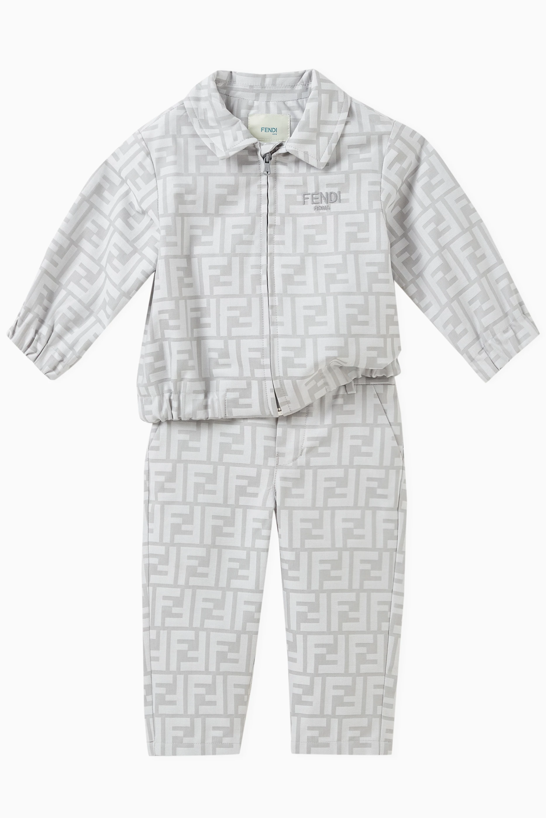 Buy Fendi Grey Logo print Jacket in Cotton for Baby Boys in Saudi