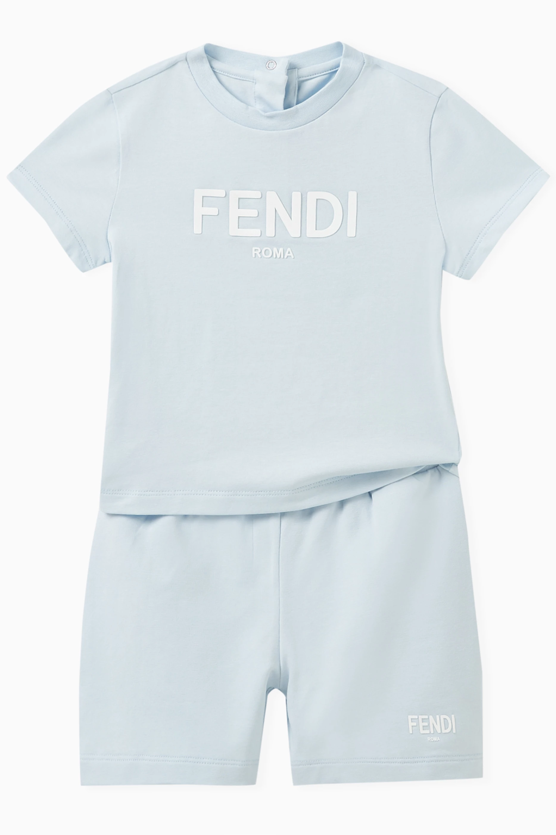 Buy Fendi Blue Logo print Shorts in Cotton for Baby Boys in Saudi