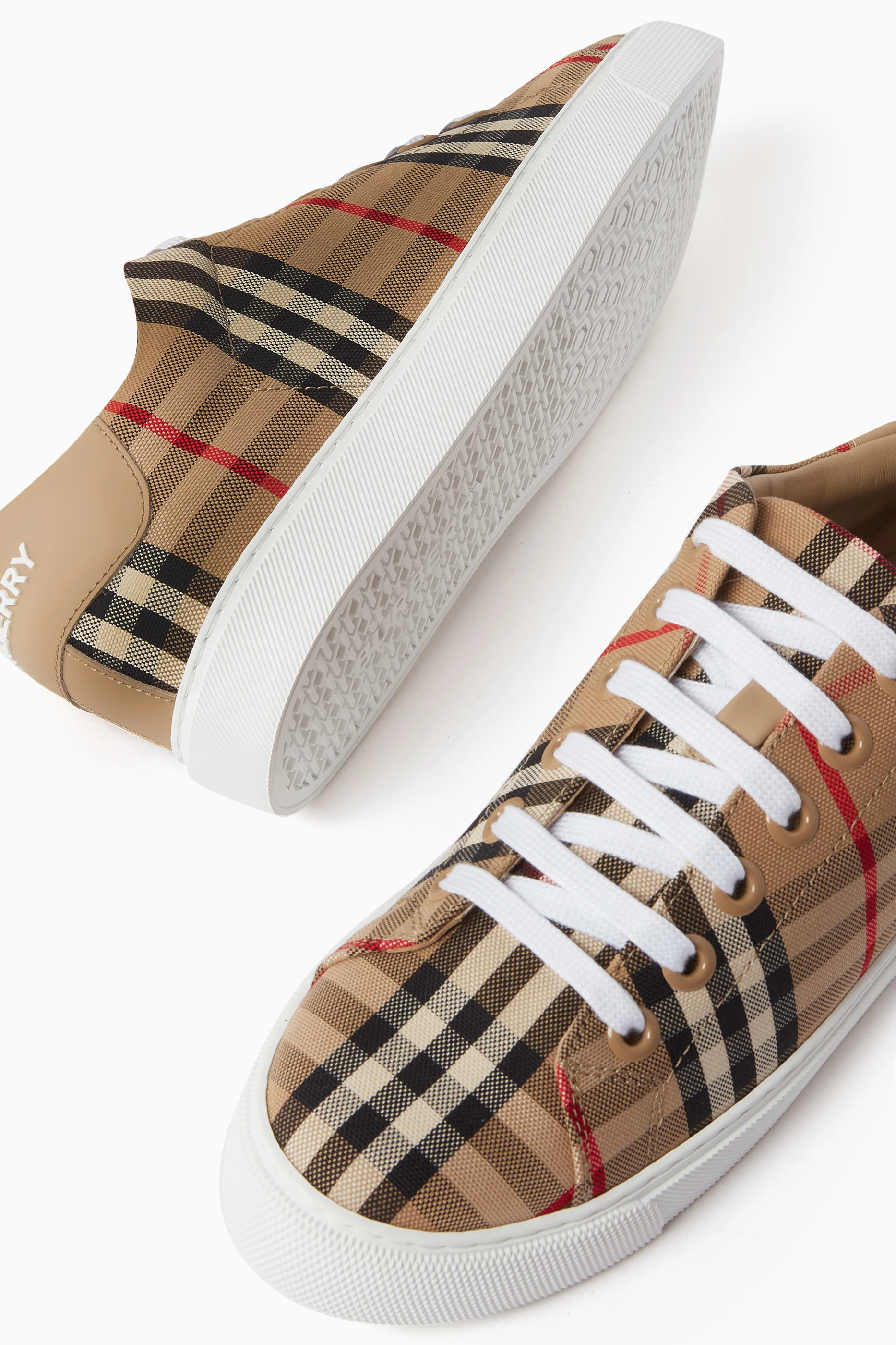 Burberry vintage check and leather sneakers hotsell