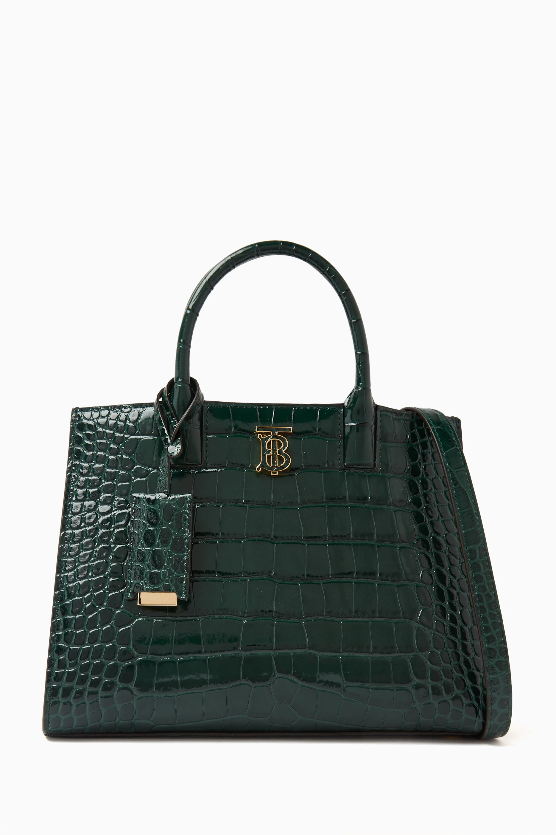 Buy Burberry Green Mini Frances Tote Bag in Croc embossed Leather
