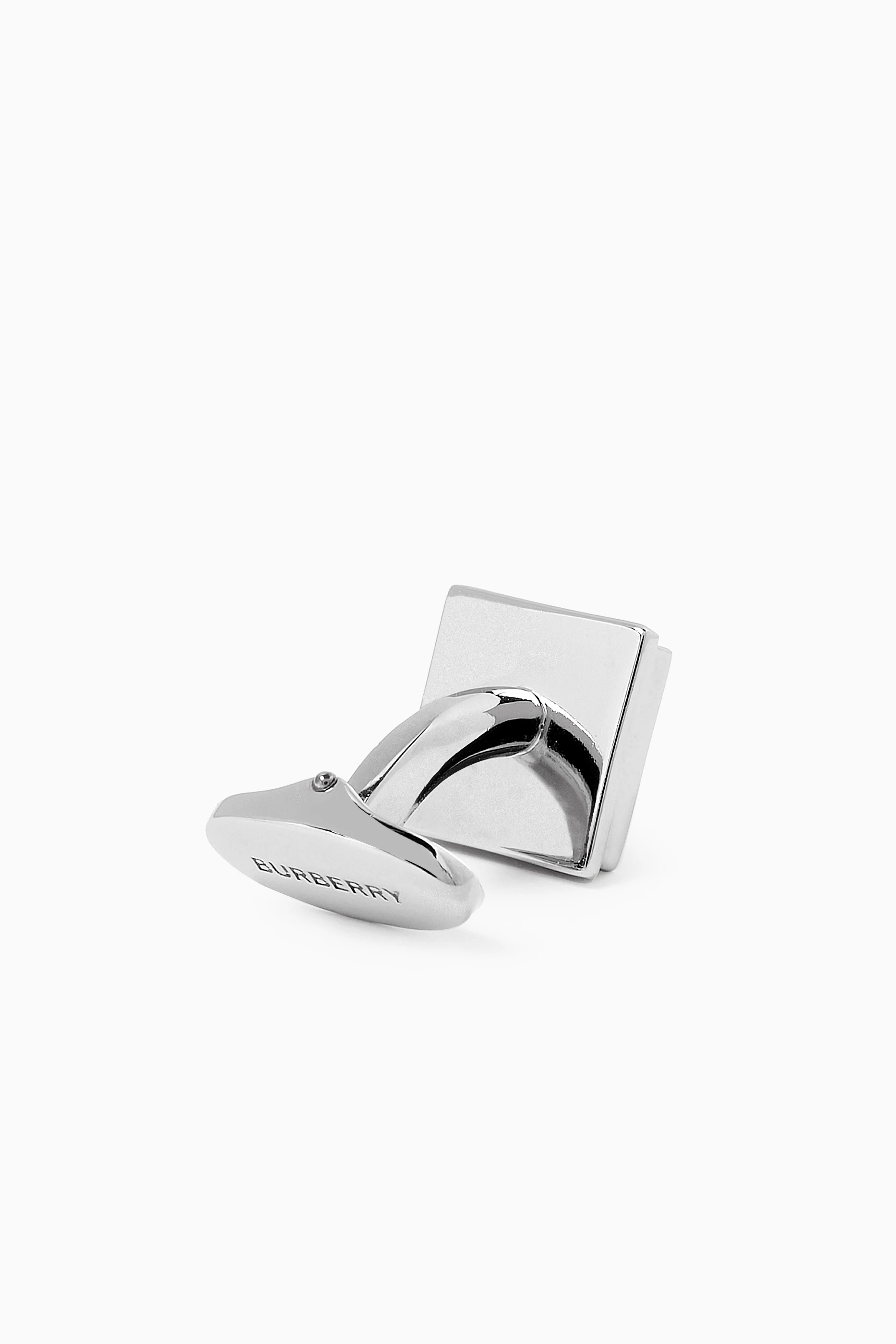 Buy Burberry Grey Check Square Cufflinks in Palladium plated Metal