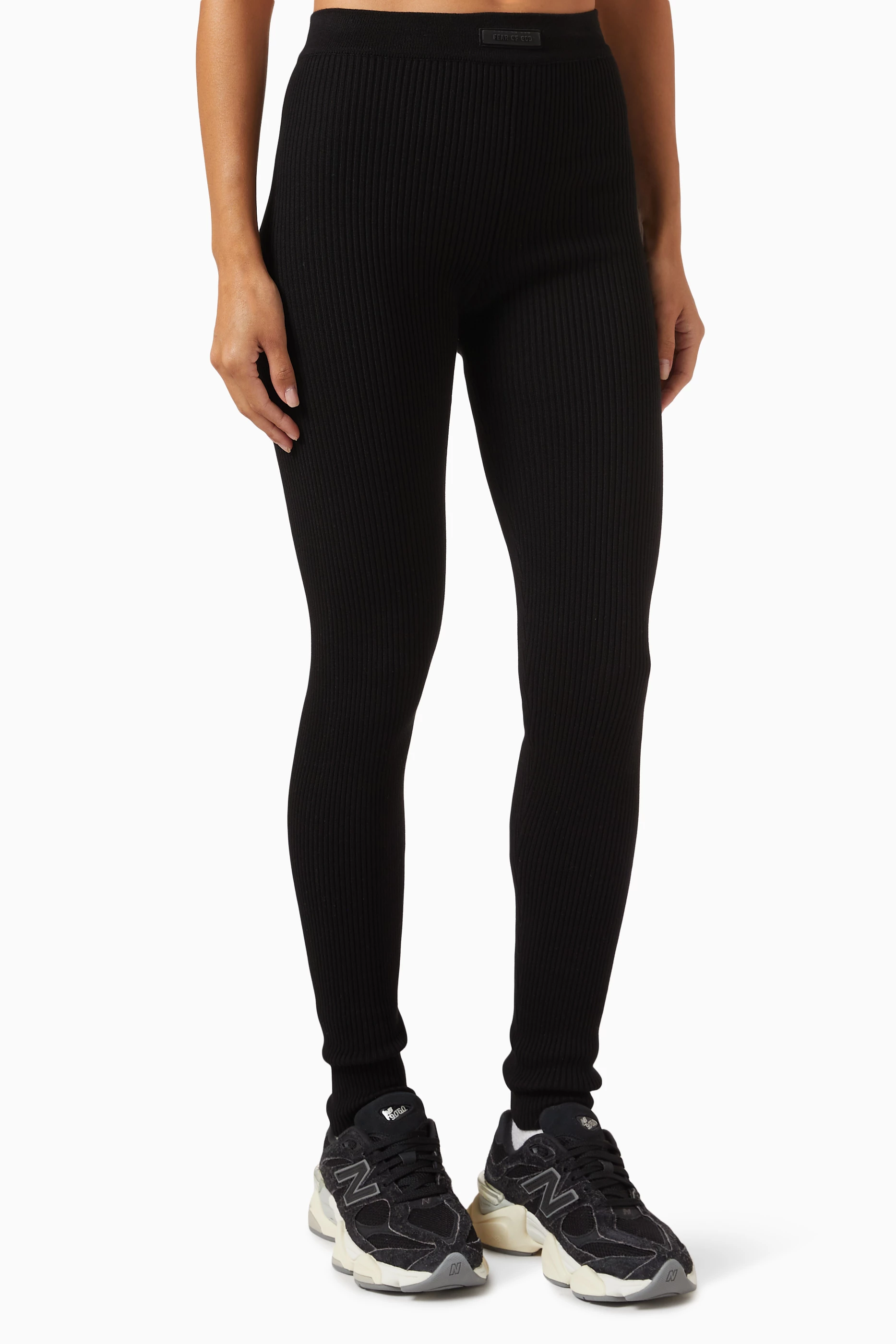 Buy Fear of God Essentials Black Ribbed Leggings in Cotton-blend