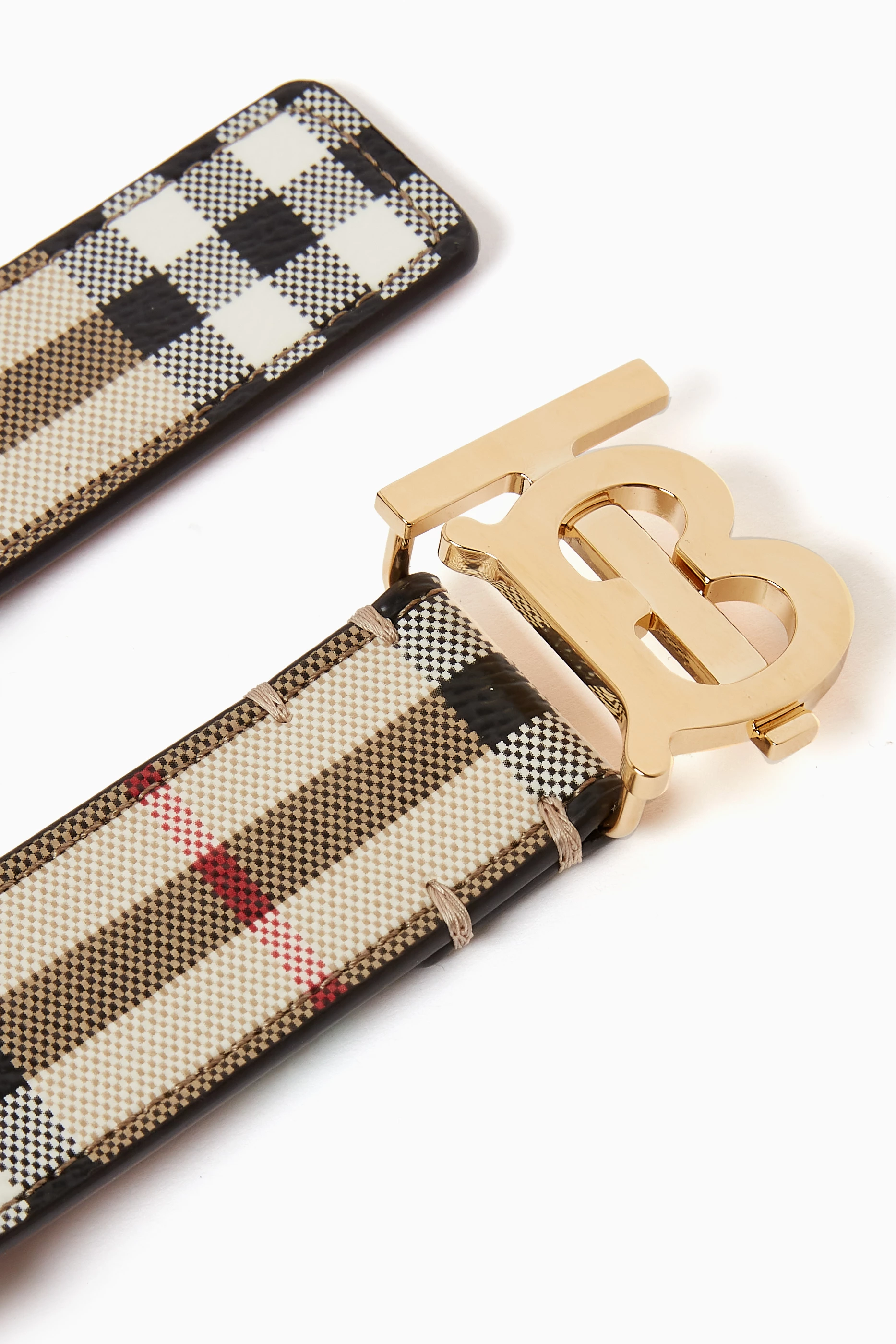 Buy Burberry Neutral TB Belt in Vintage Check Canvas Leather for