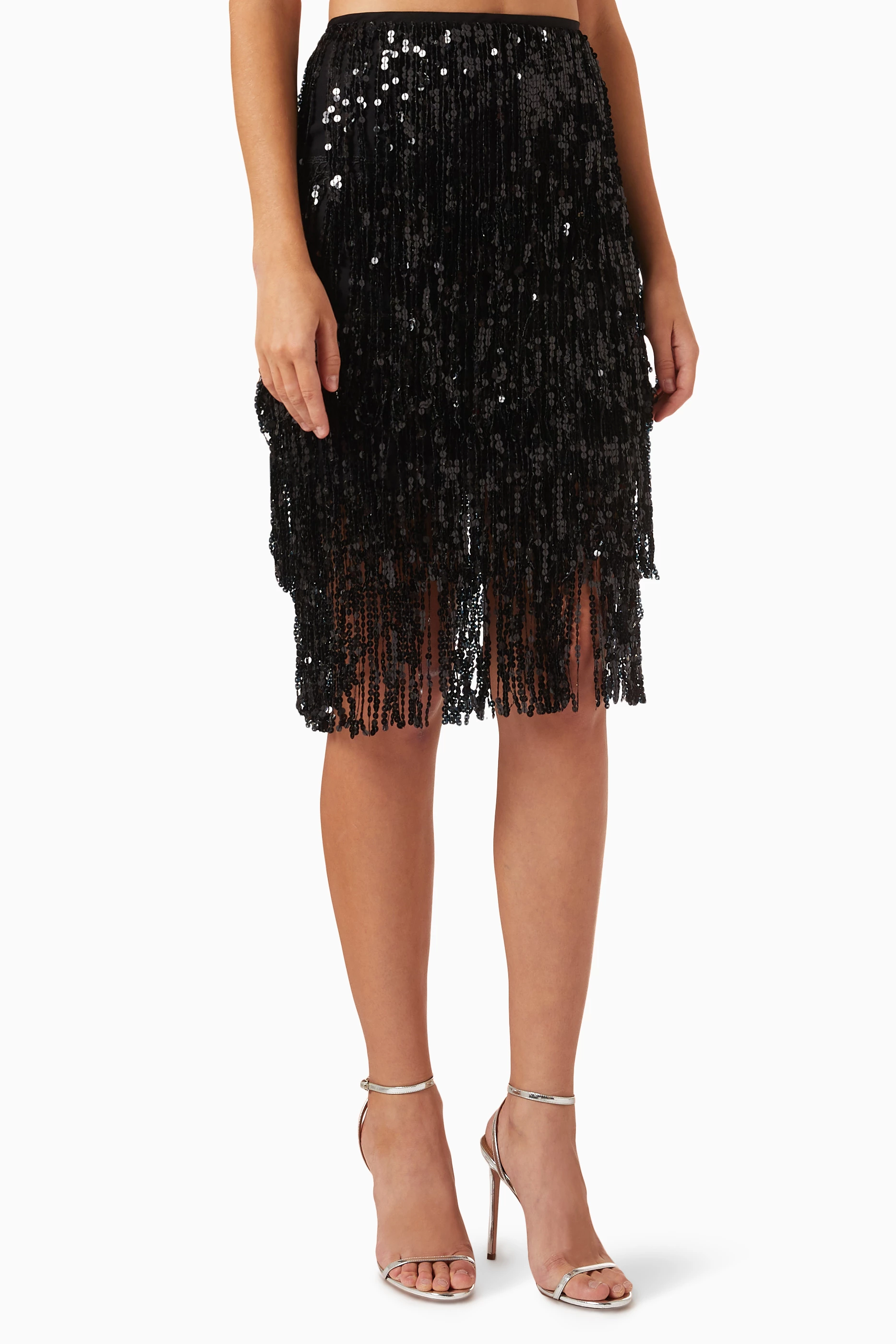Sequin fringe midi on sale skirt