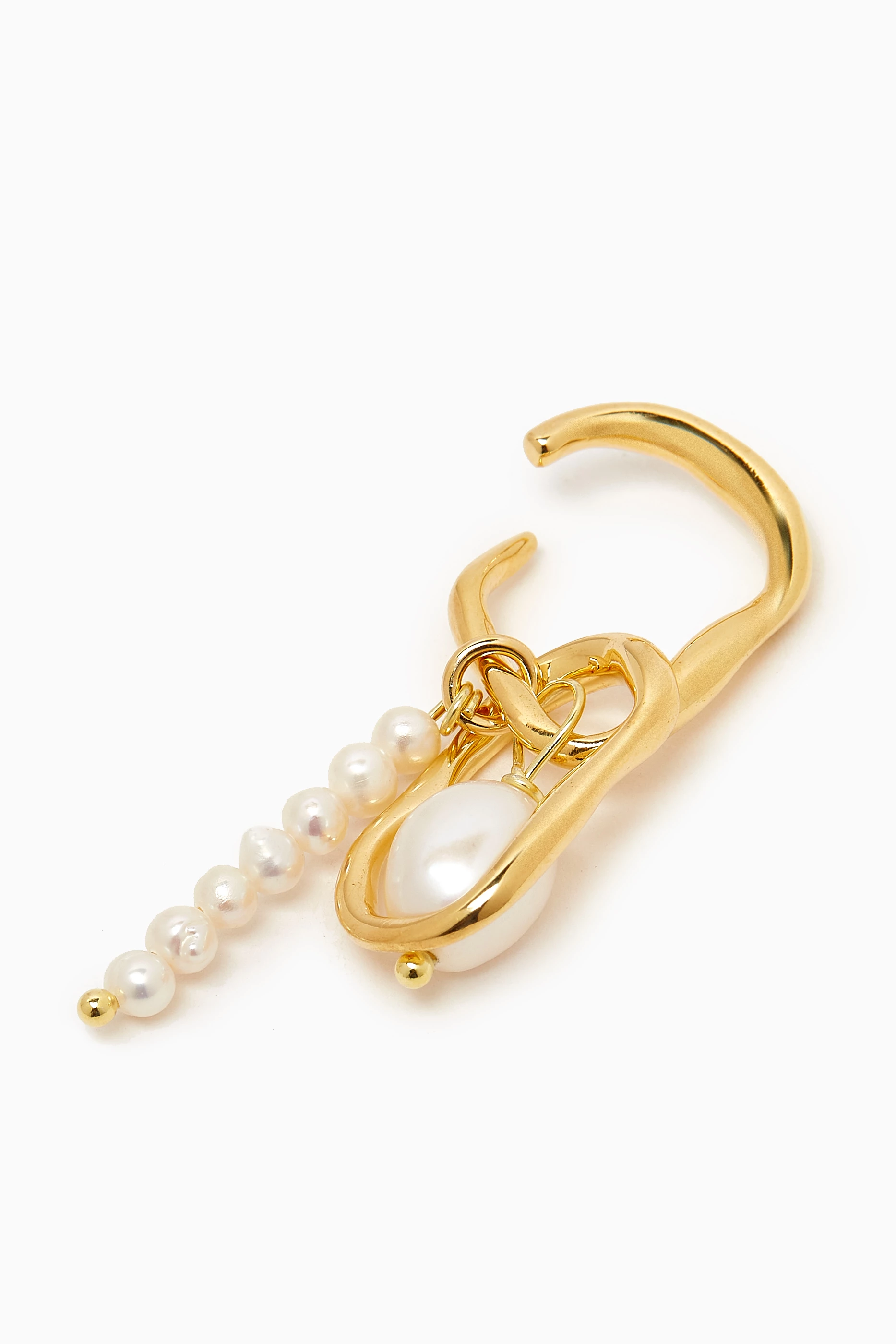 Buy Bonvo White Hola Pearl Single Left Ear Cuff in 18kt Gold