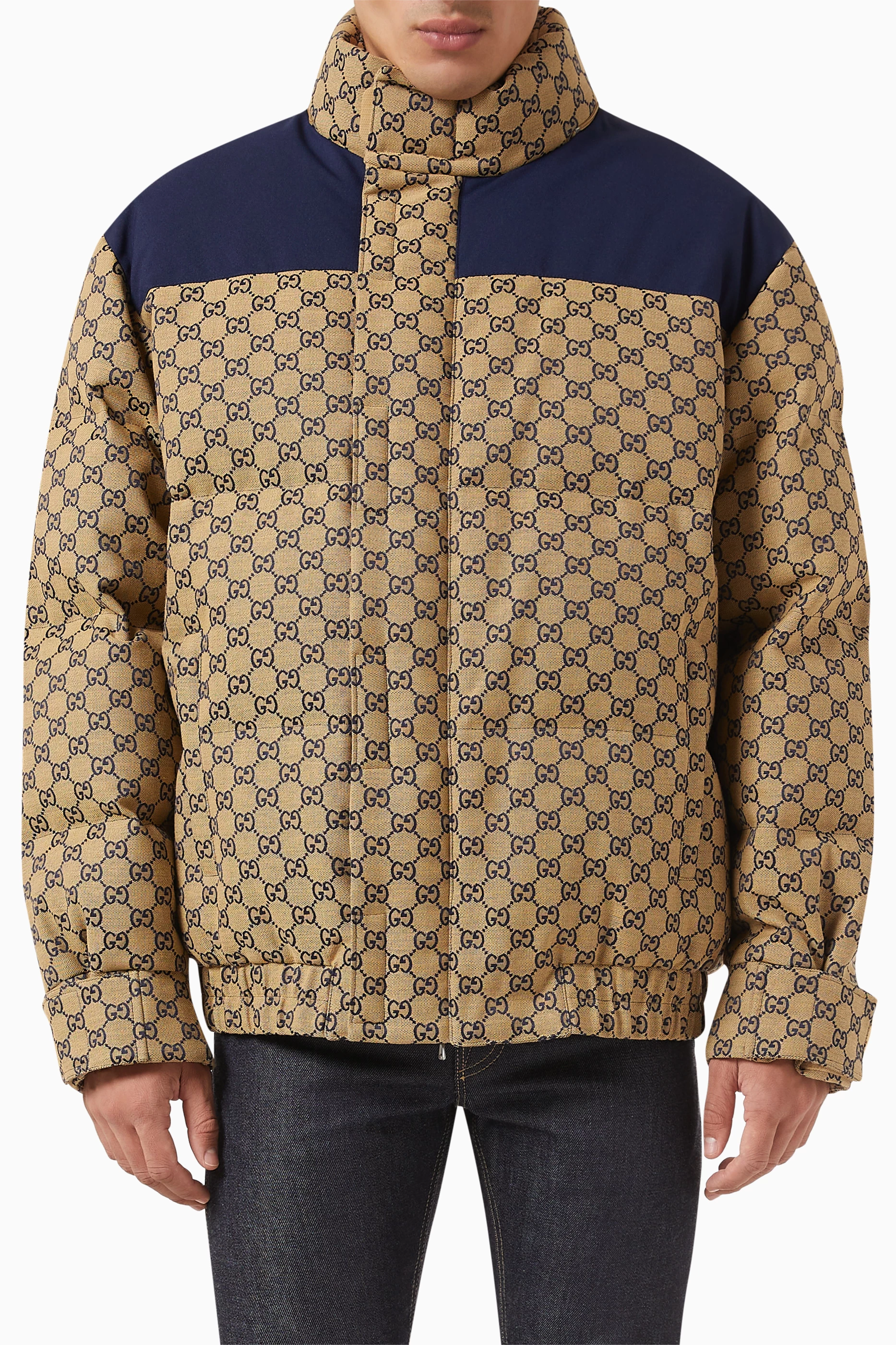 Gucci Gg Monogram Padded Jacket In Brown