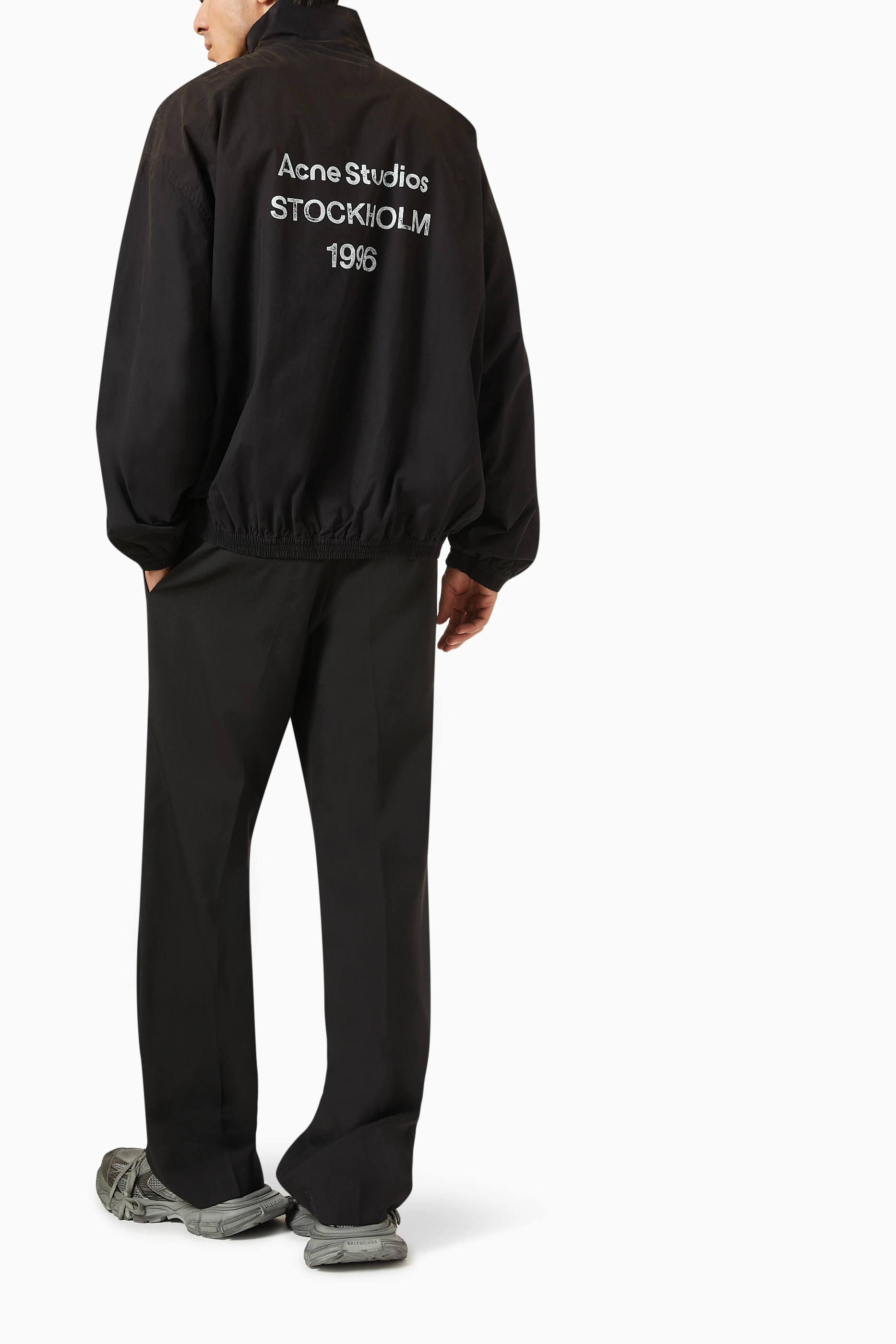 Buy Acne Studios Black Logo Jacket in Cotton Poplin for Men in
