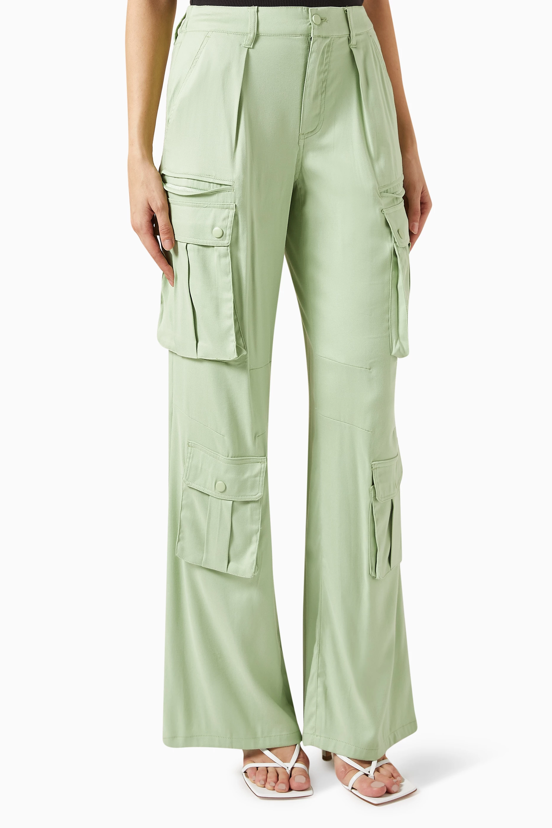 Twill Wide-Leg Cargo Pants