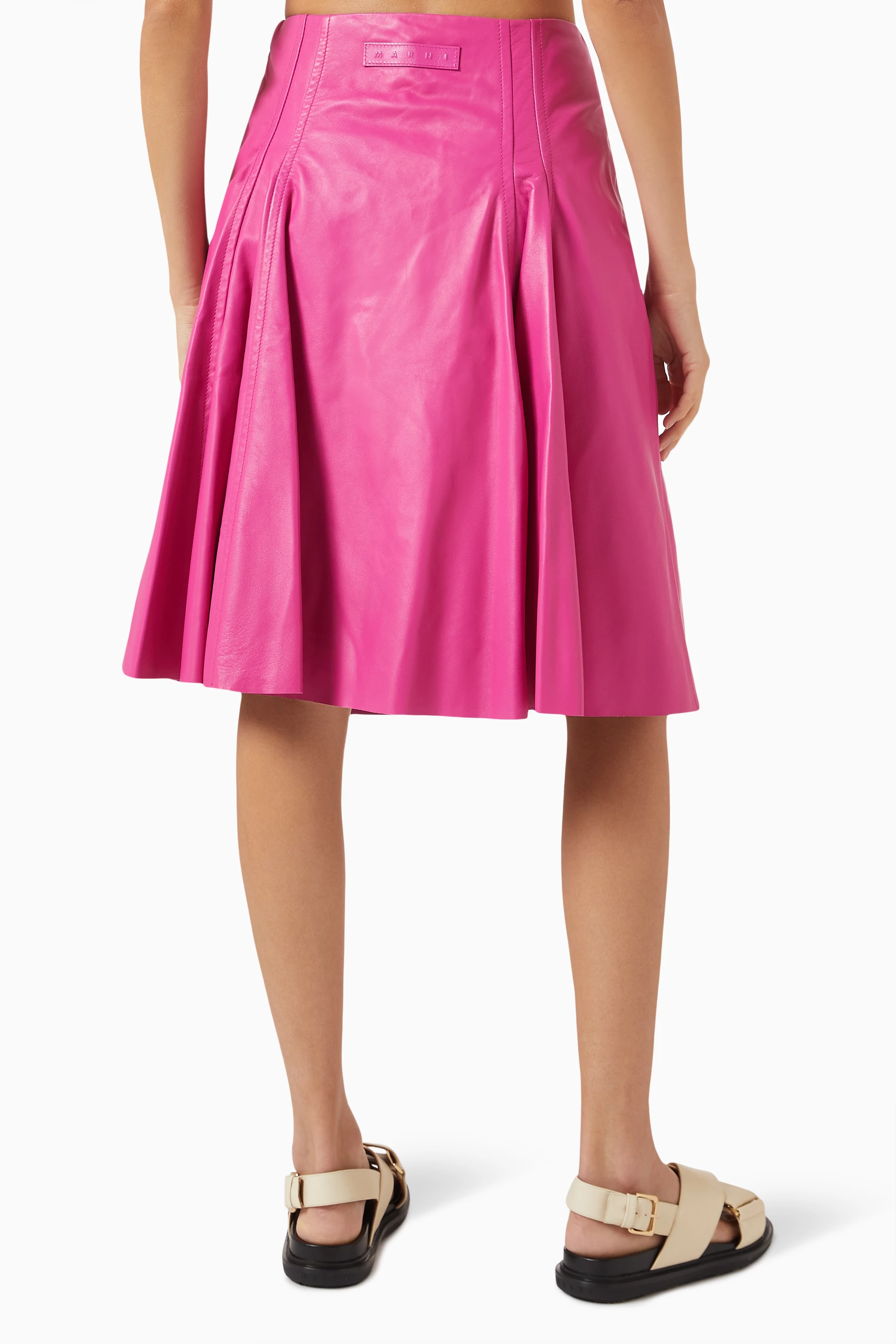 Pink midi leather skirt hot sale