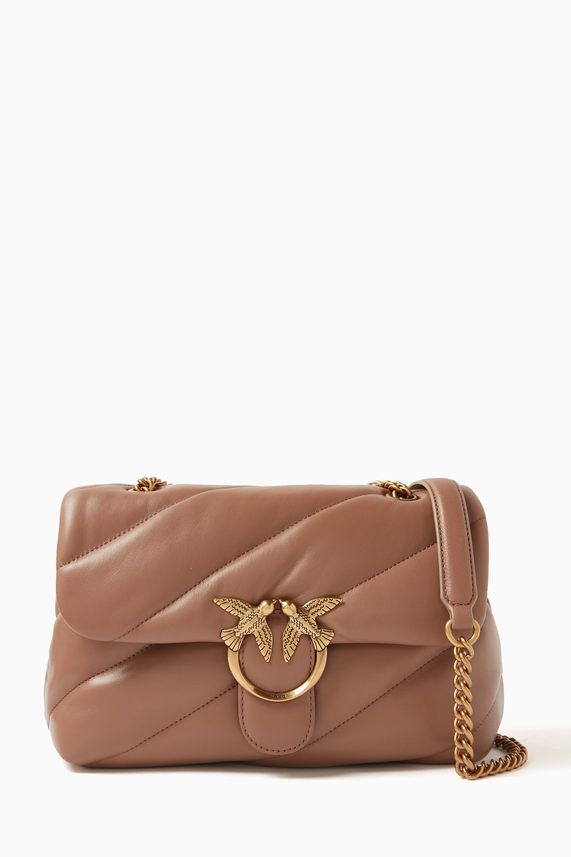 Buy PINKO Brown Classic Love Puff Bag in Maxi Quilt Nappa for