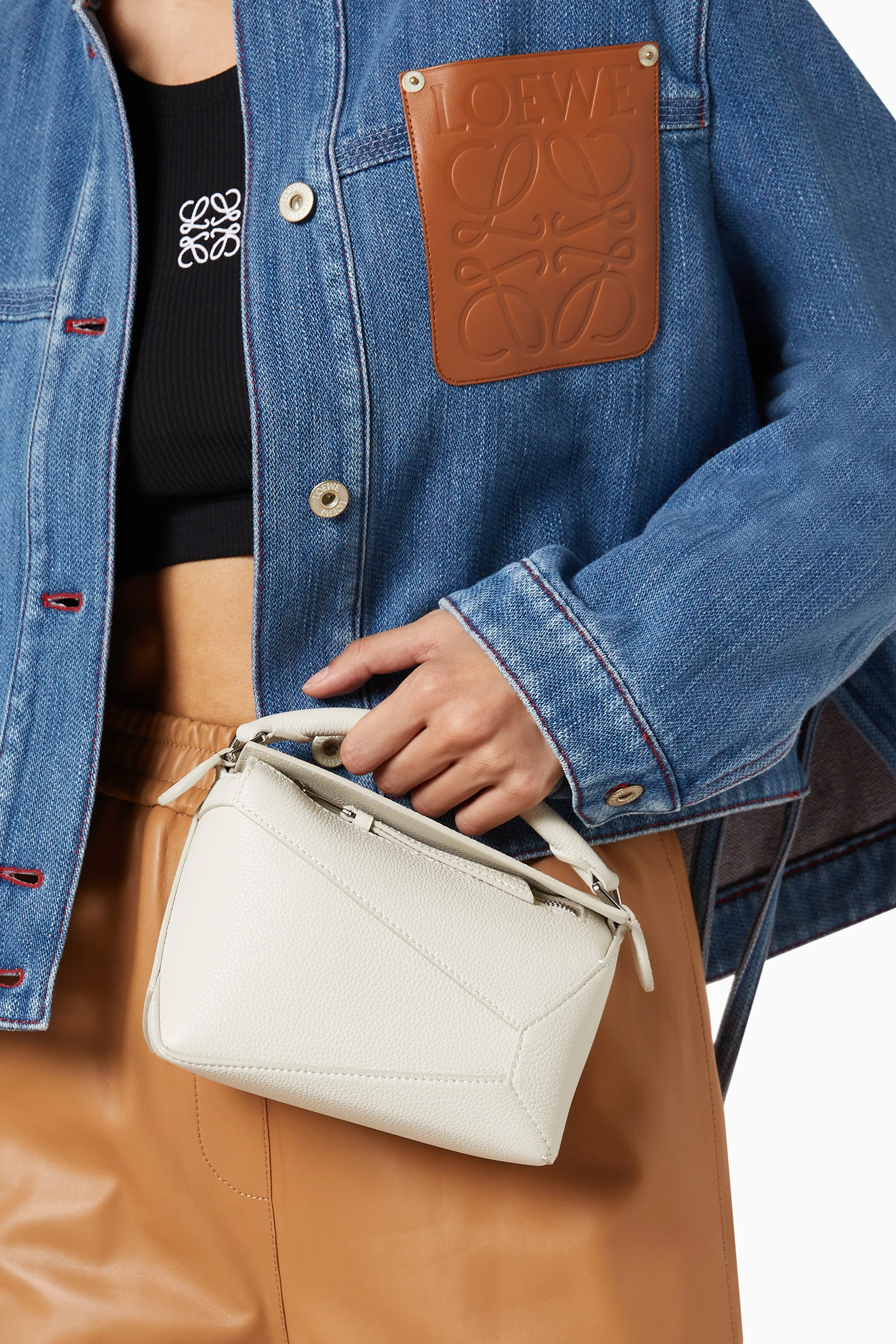 Buy LOEWE White Mini Puzzle Bag in Soft Grained Calfskin for Women
