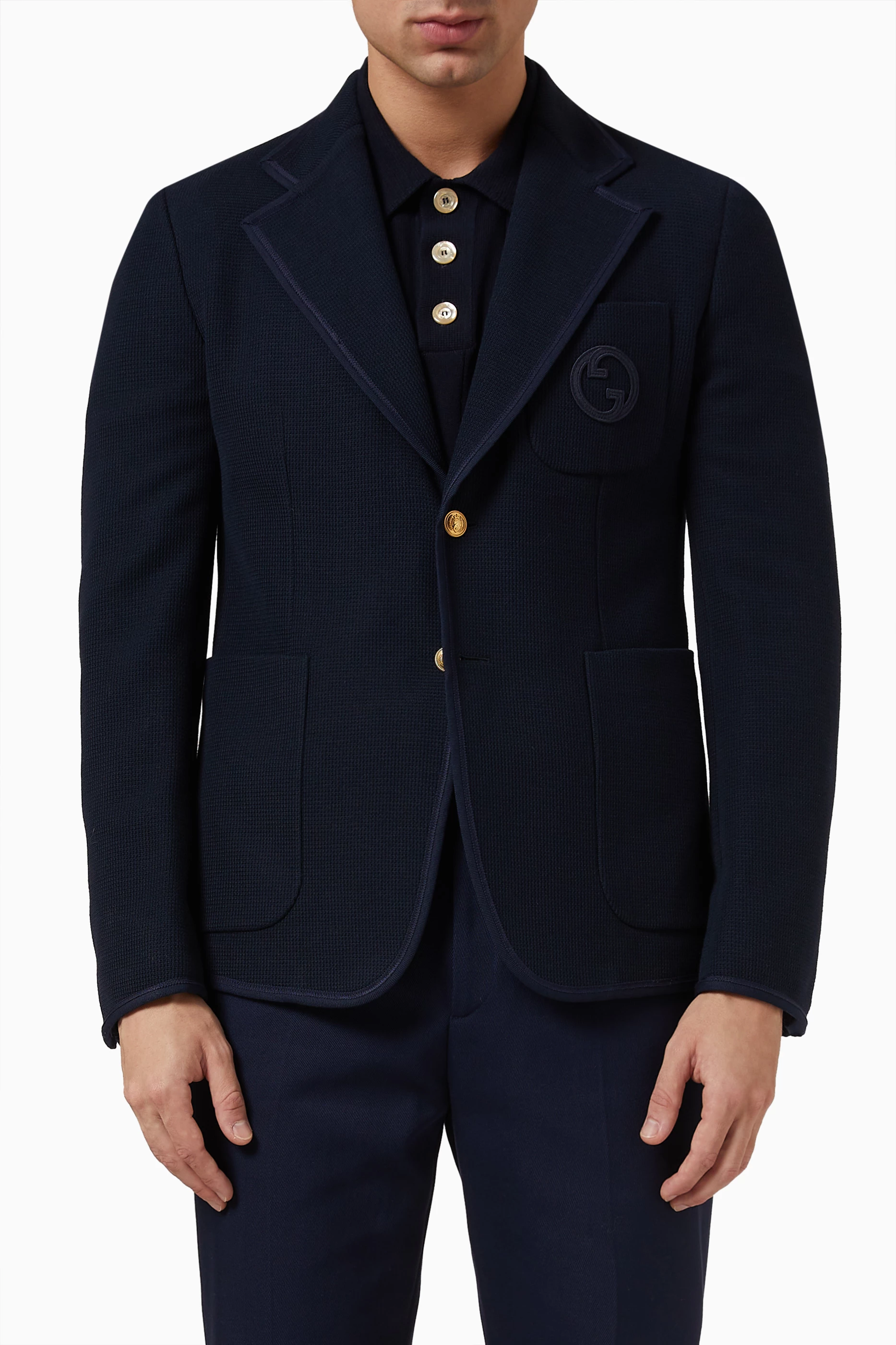 Buy Gucci Blue Formal Jacket in Cotton Jersey for Men in Saudi