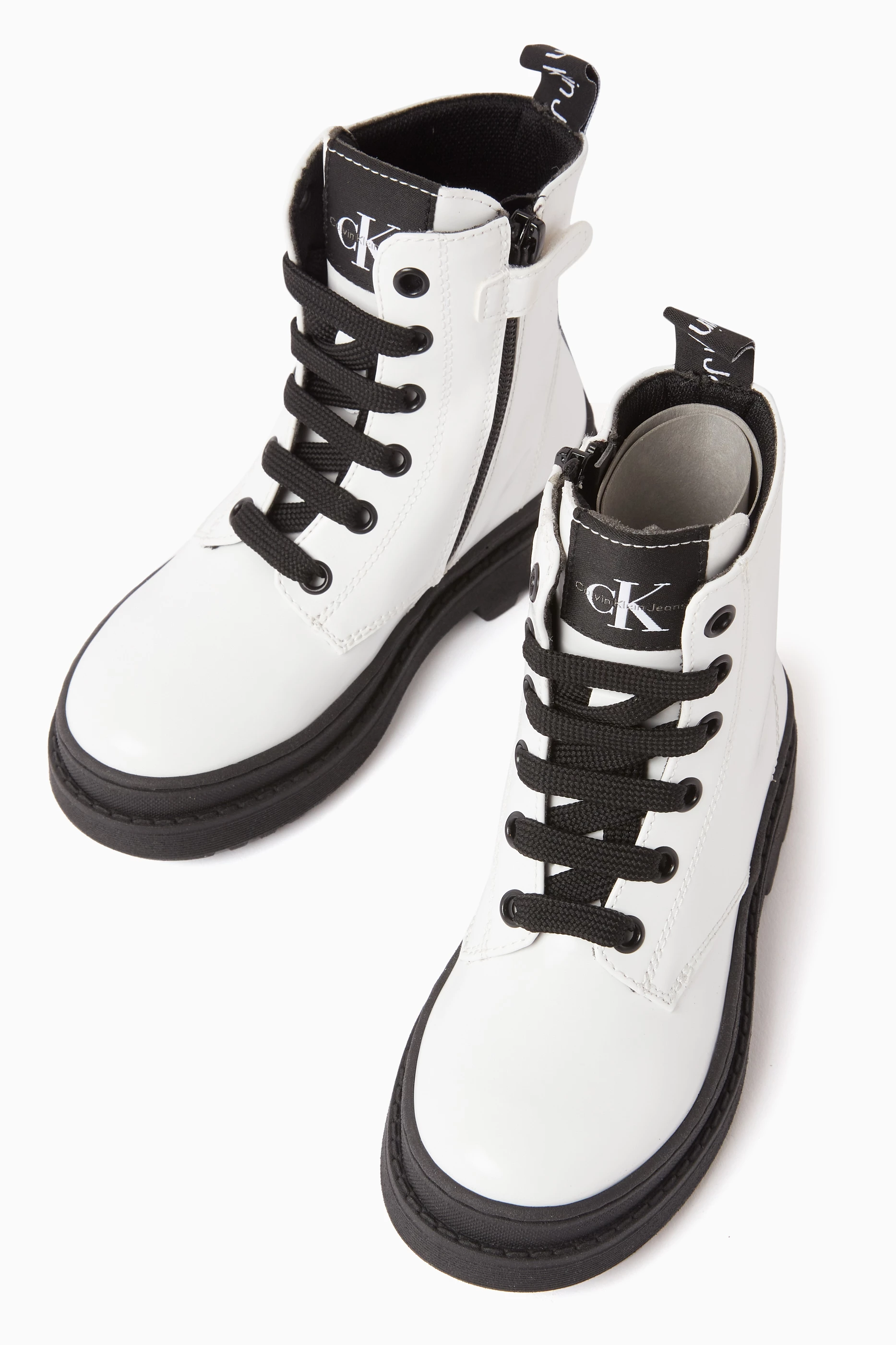 Buy Calvin Klein White Lace up Boots in Faux Leather for Girls in