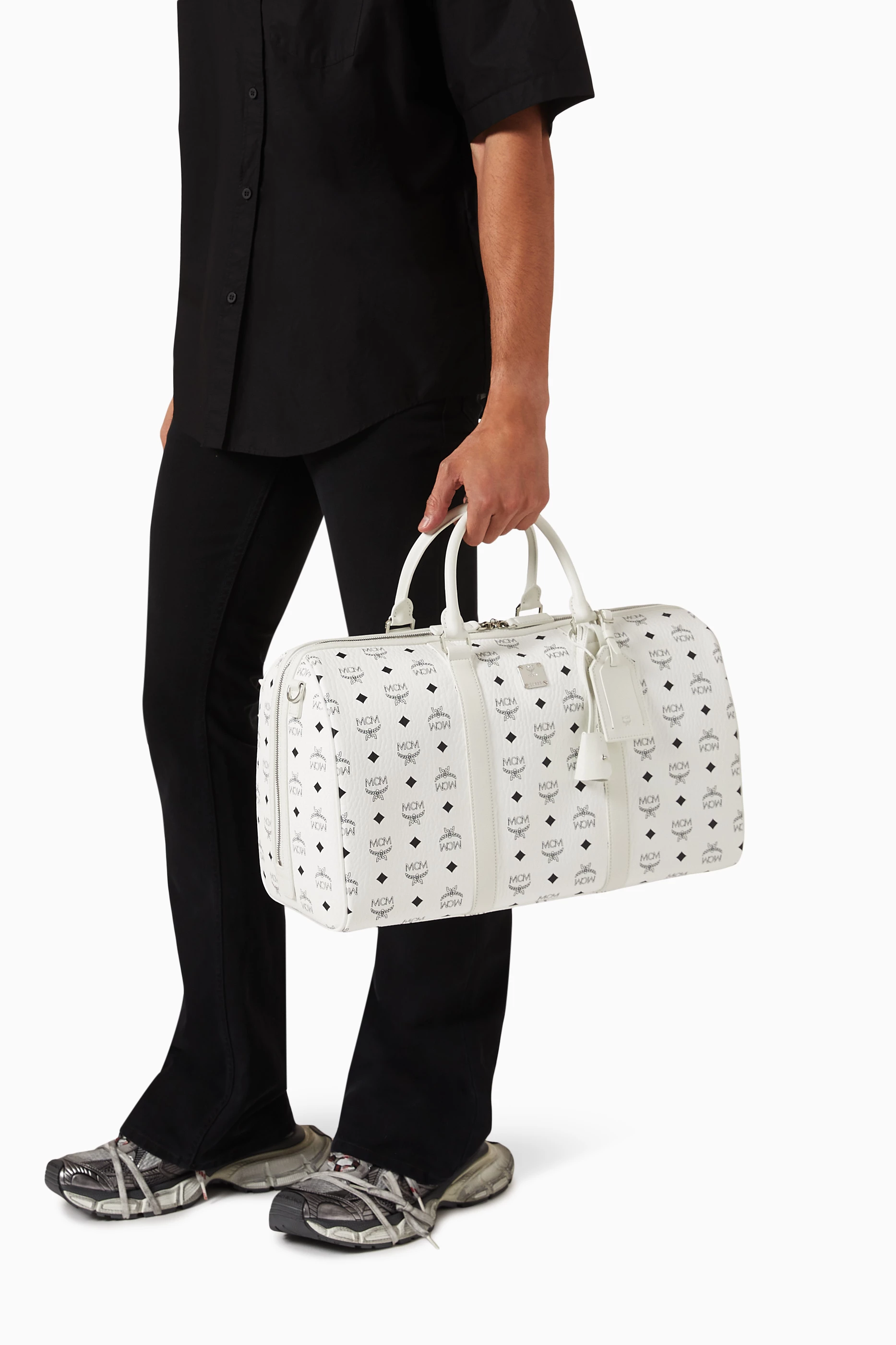 White mcm hot sale duffle bag