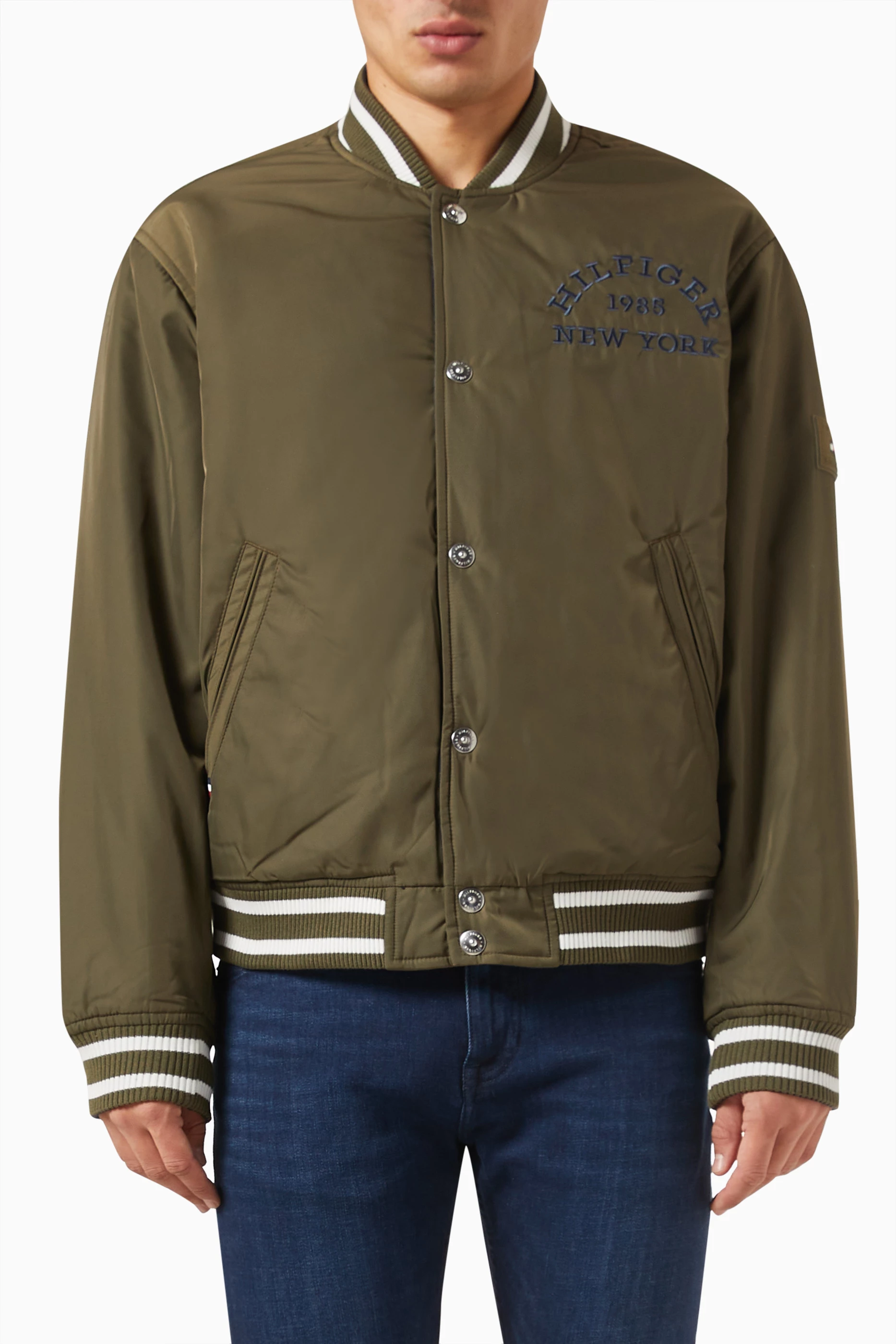 Buy Tommy Hilfiger Green Reversible Bomber Jacket in Nylon