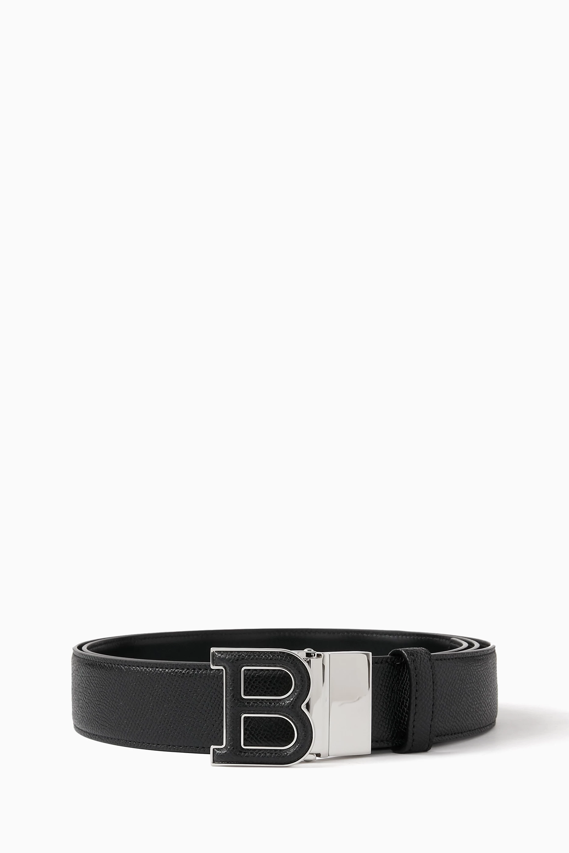 Buy Bally Black B Logo Reversible Buckle Belt in Leather for Men