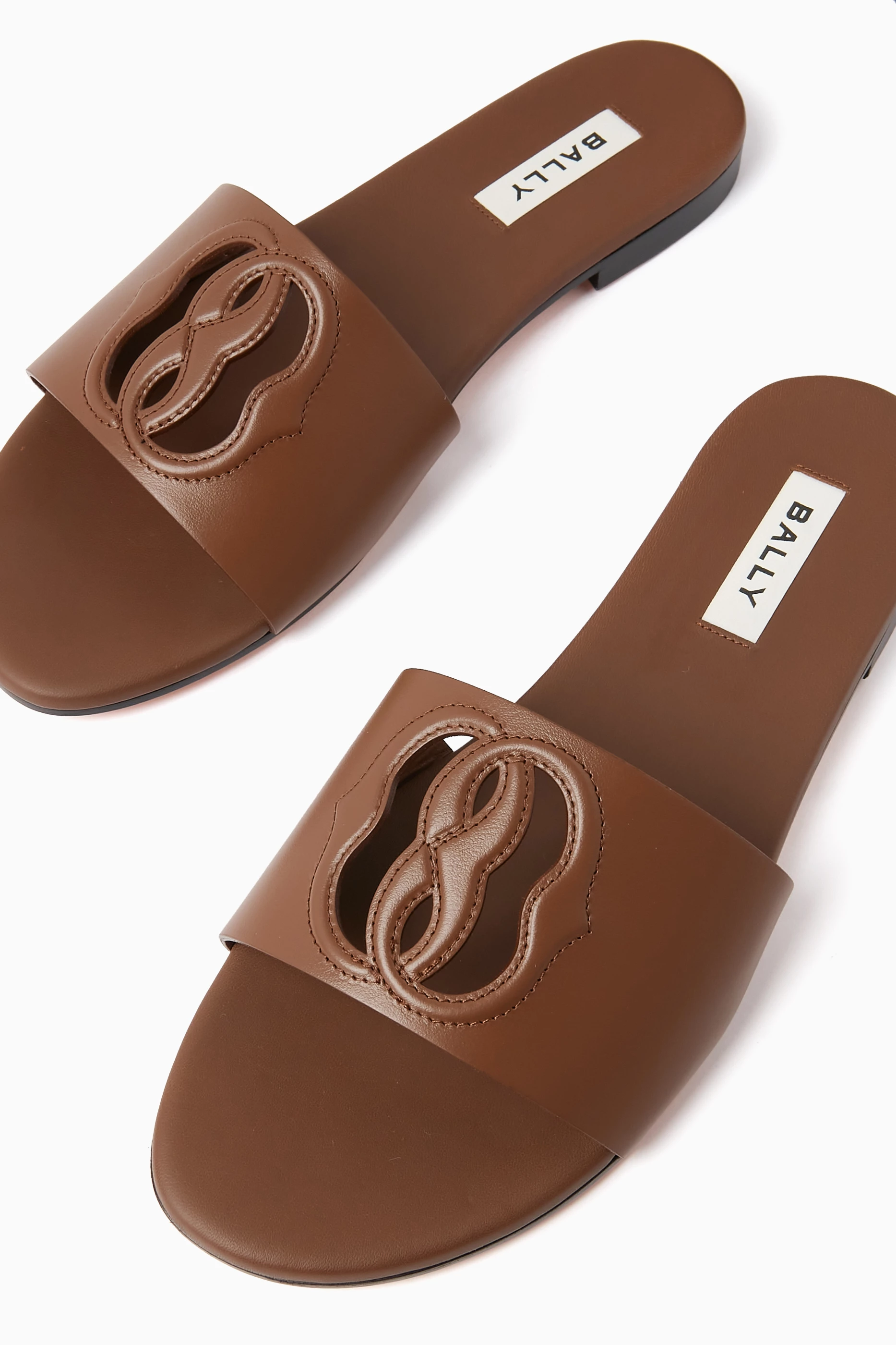 Buy Bally Brown Goldie Slides in Leather for Women in Saudi Ounass