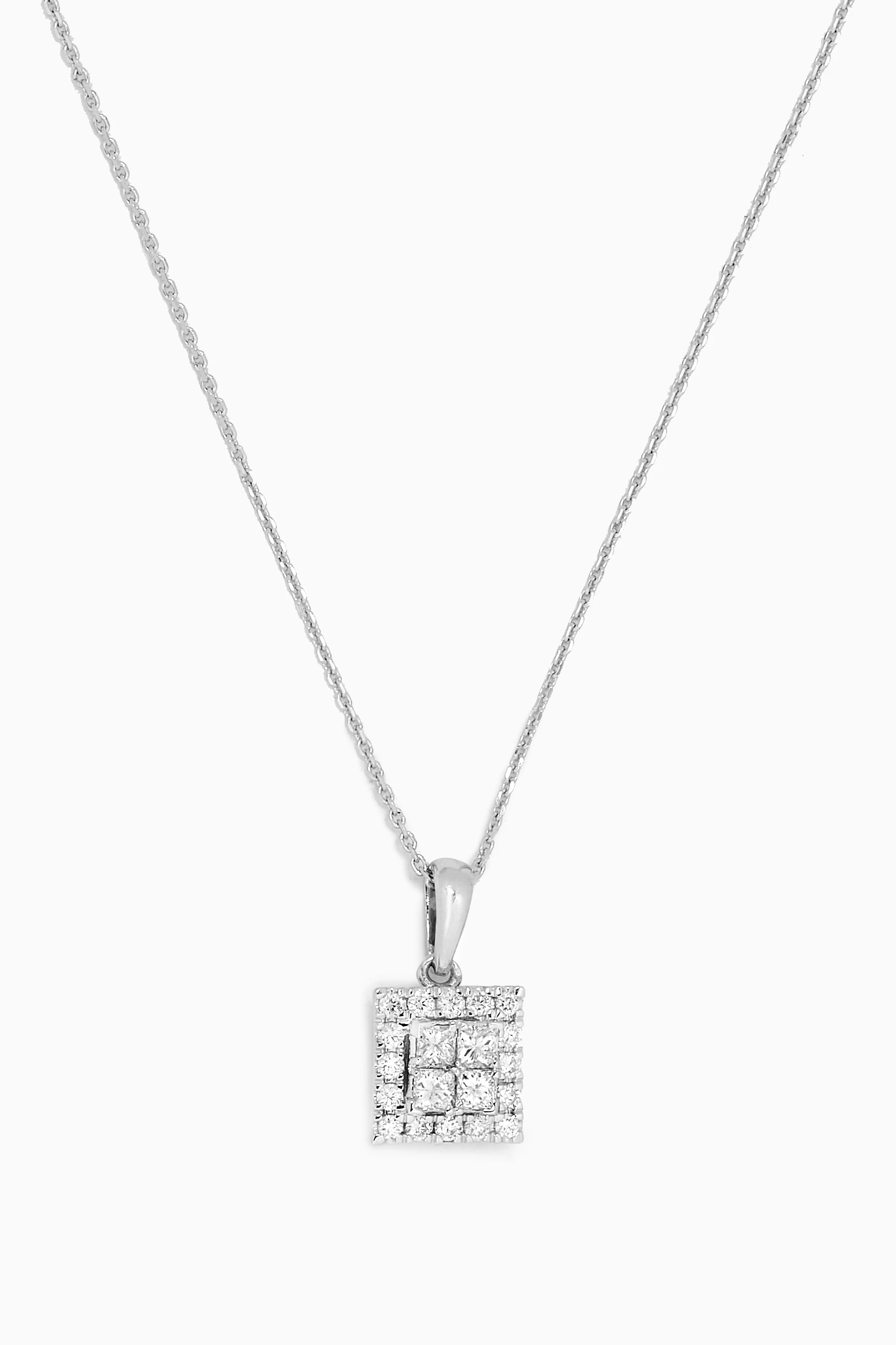 Square diamond pendant clearance necklace white gold