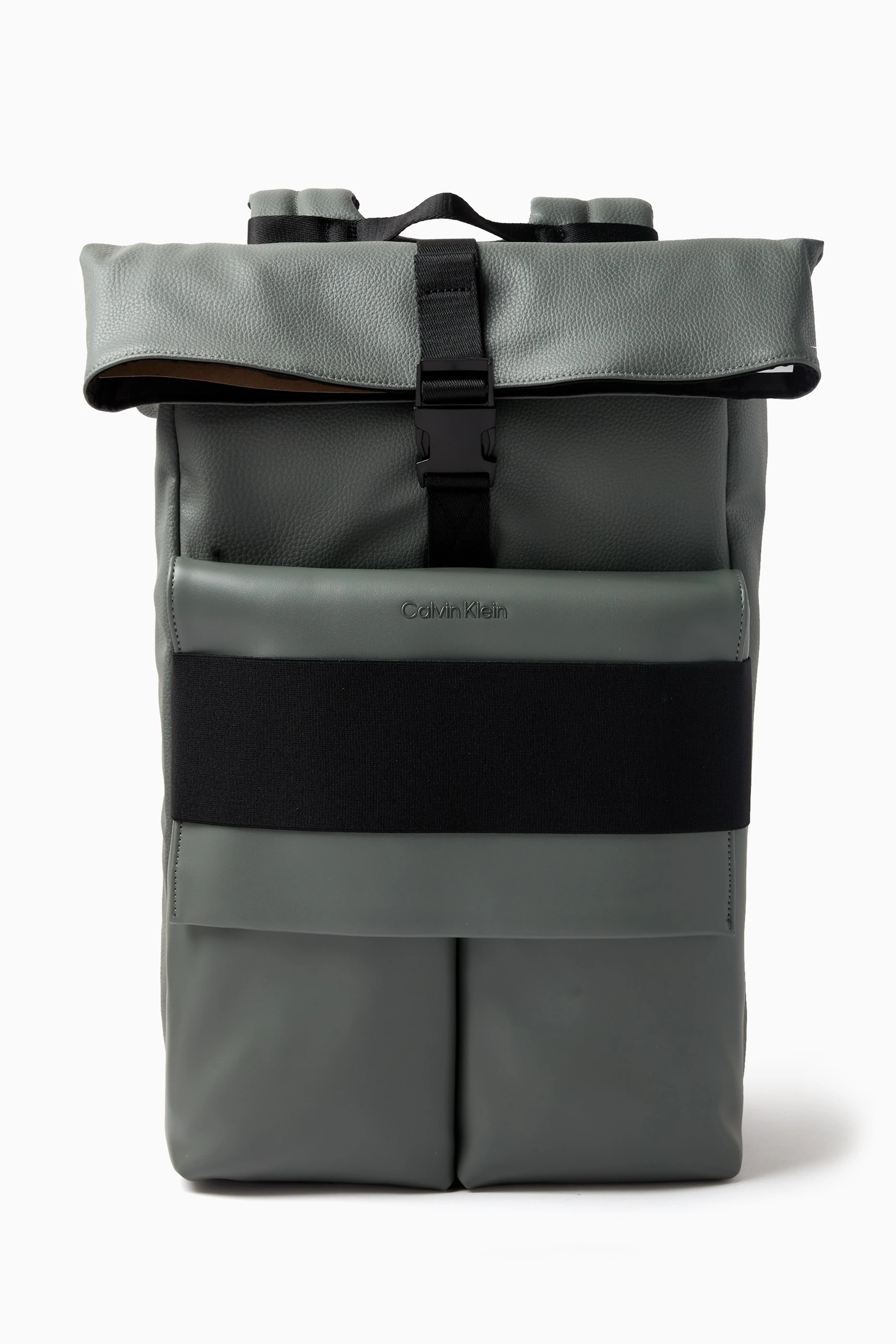 Buy Calvin Klein Green Roll Top Backpack in Textured Faux Leather