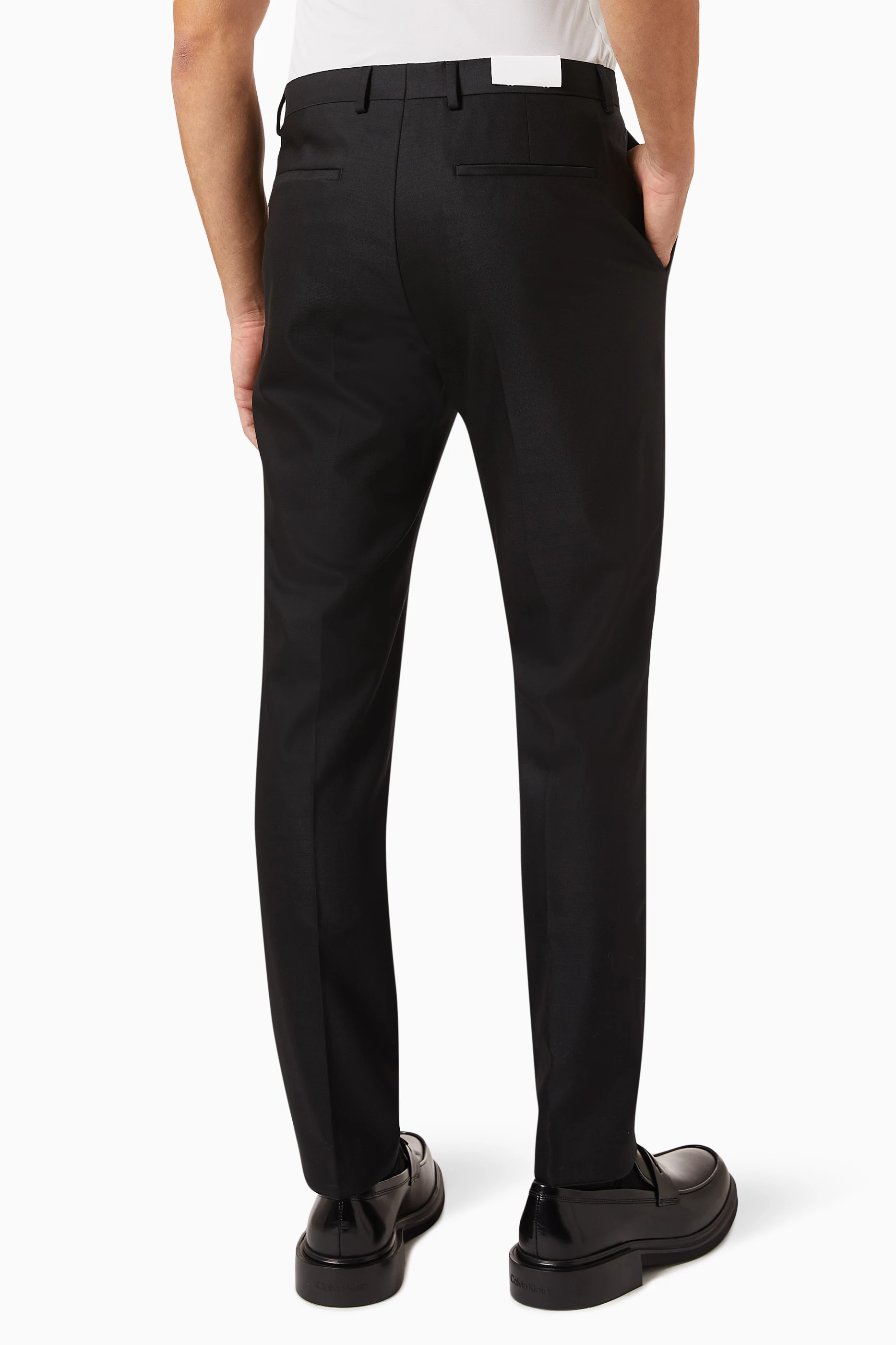 Buy Calvin Klein Black Evening Trousers in Wool Stretch for Men in