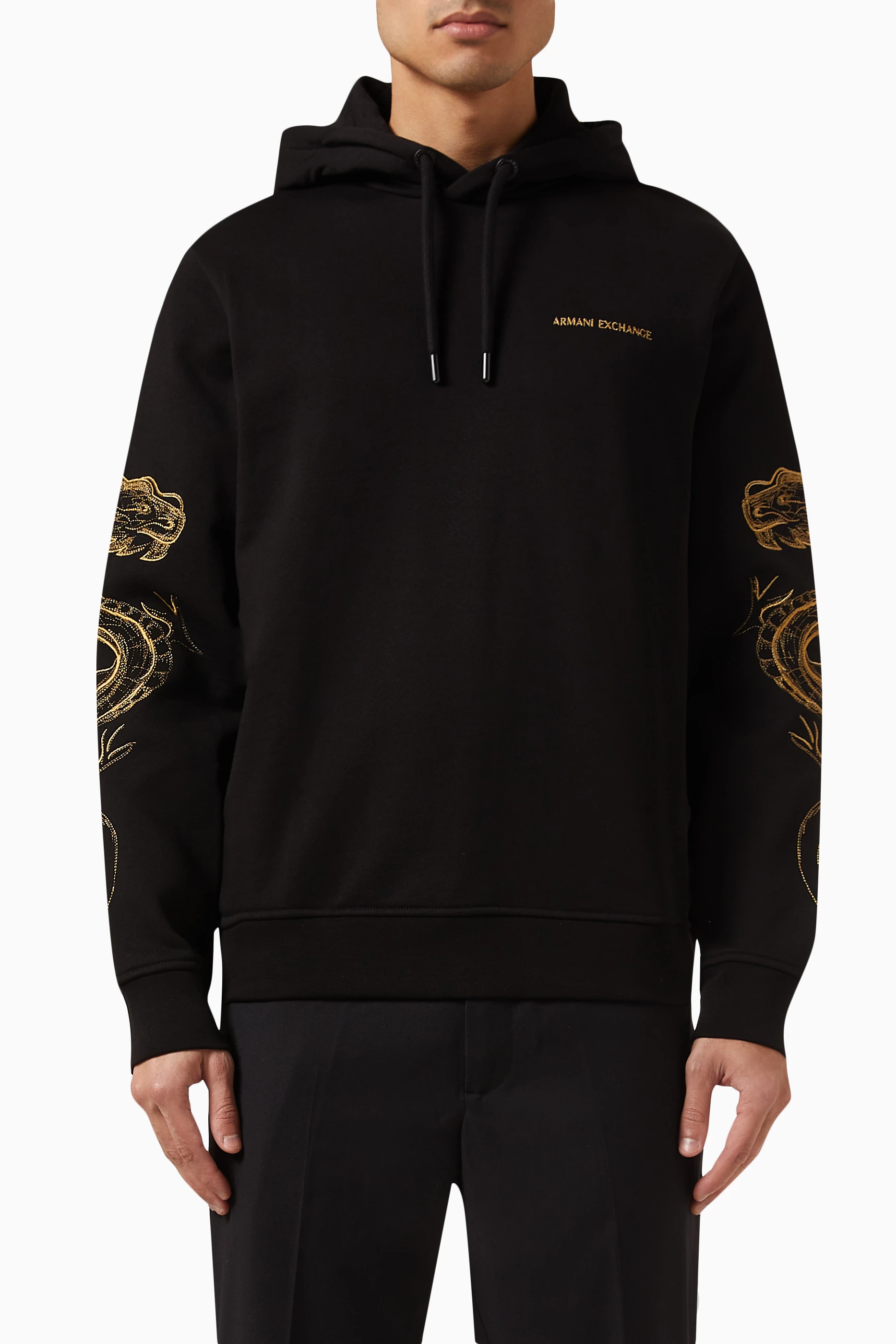 Buy Armani Exchange Black Dragon Embroidery Hoodie in Cotton