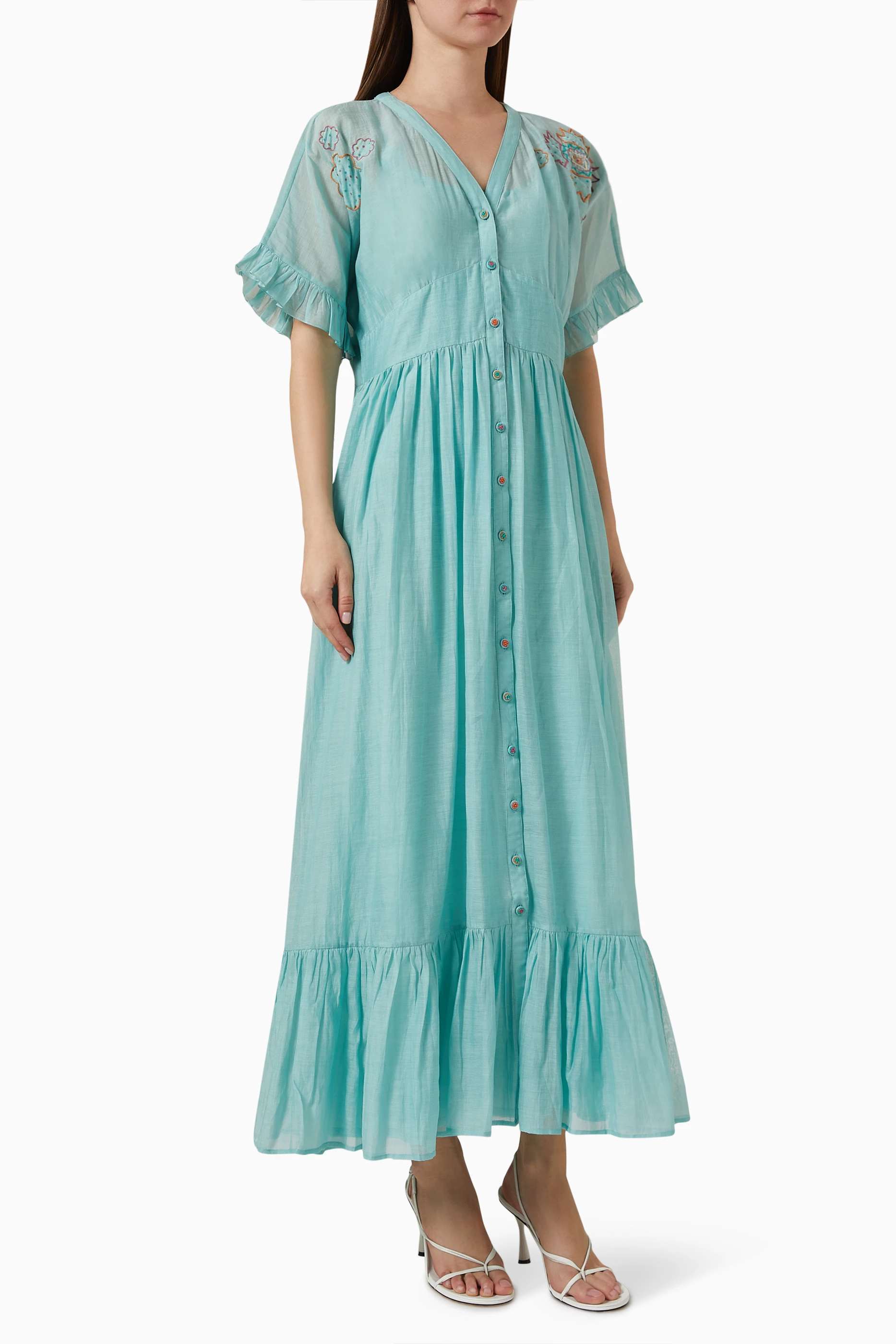 Buy Aekatri Blue Valerie Maxi Dress in Cotton silk for Women in