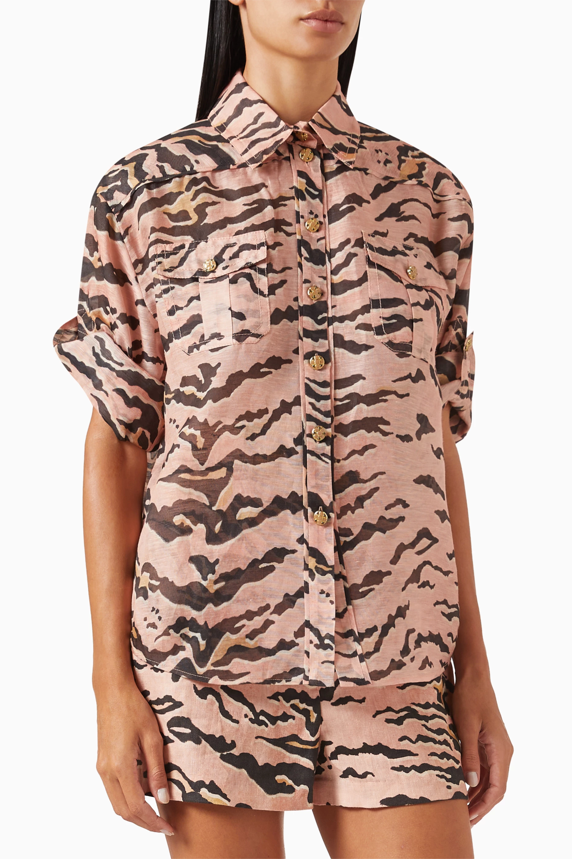 Zimmermann Matchmaker Safari Shirt, Pink Tiger, Size 2