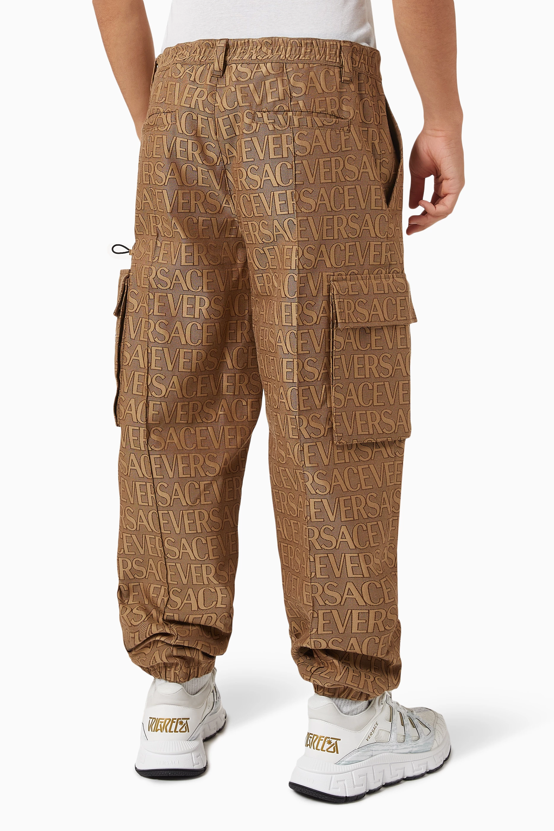 Buy Versace Brown La Vacanza Logo jacquard Cargo Pants in Cotton