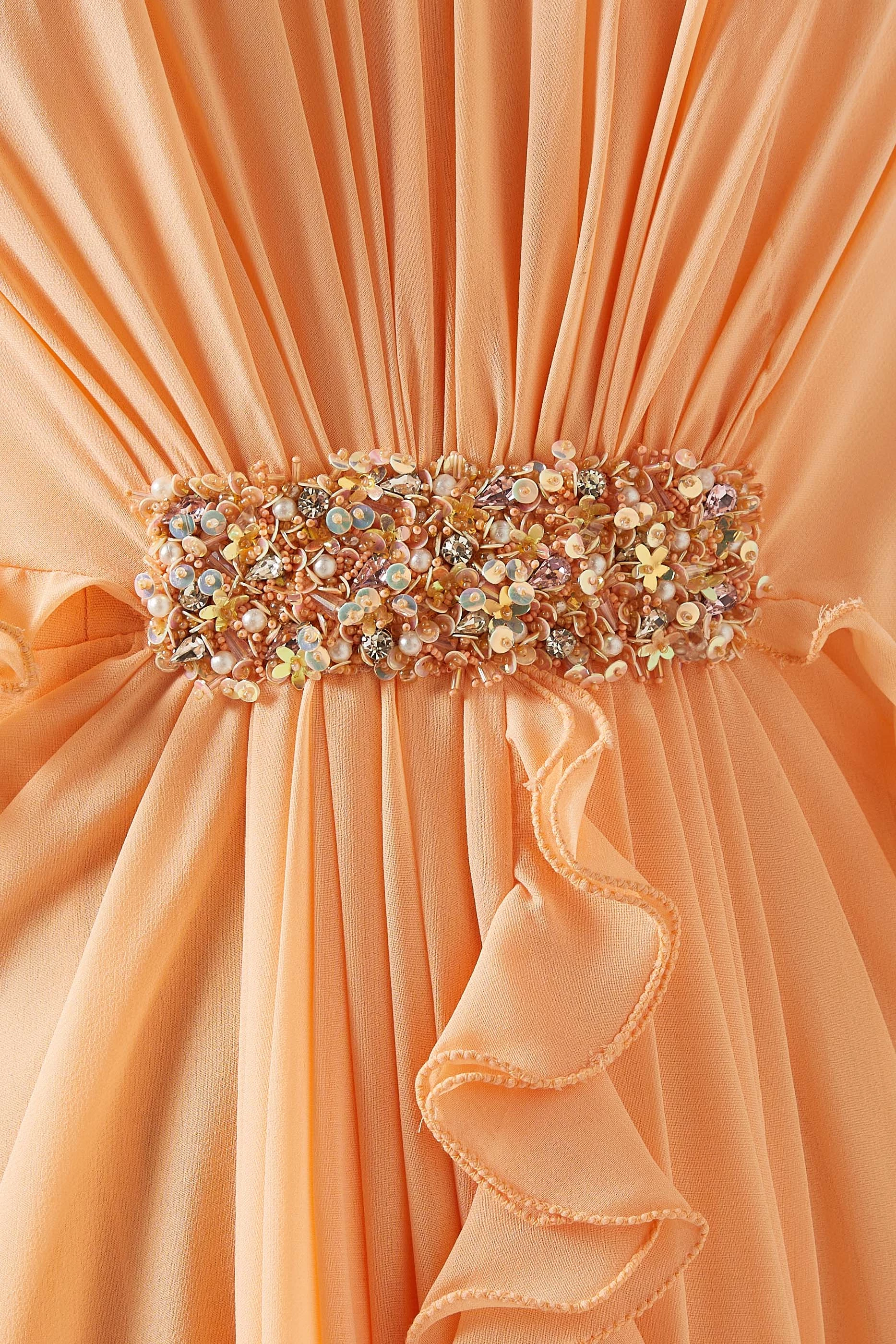 Buy Mandira Wirk Orange Pleated Cape Dress in Georgette for Women