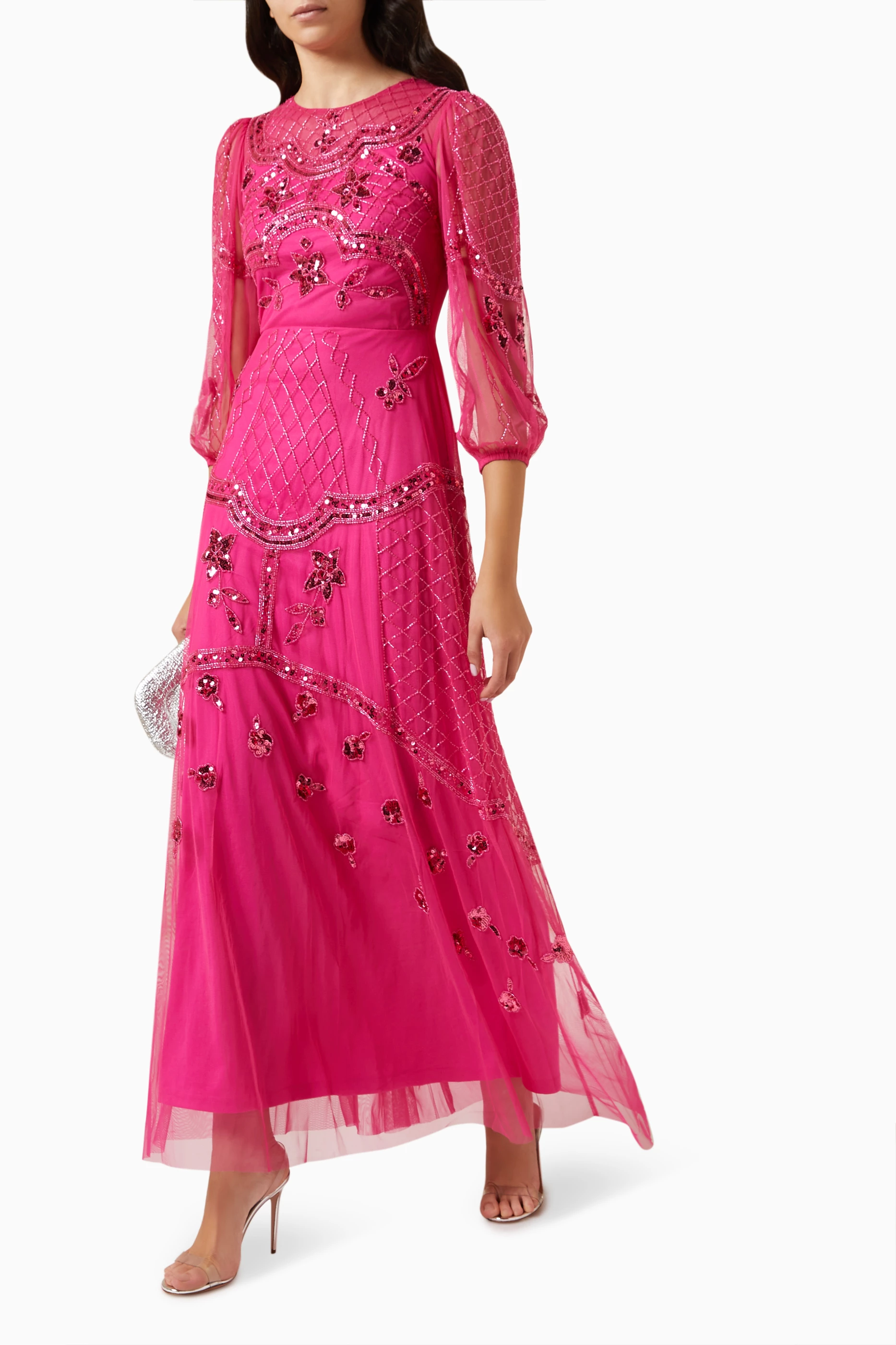 Pink embellished maxi online dress